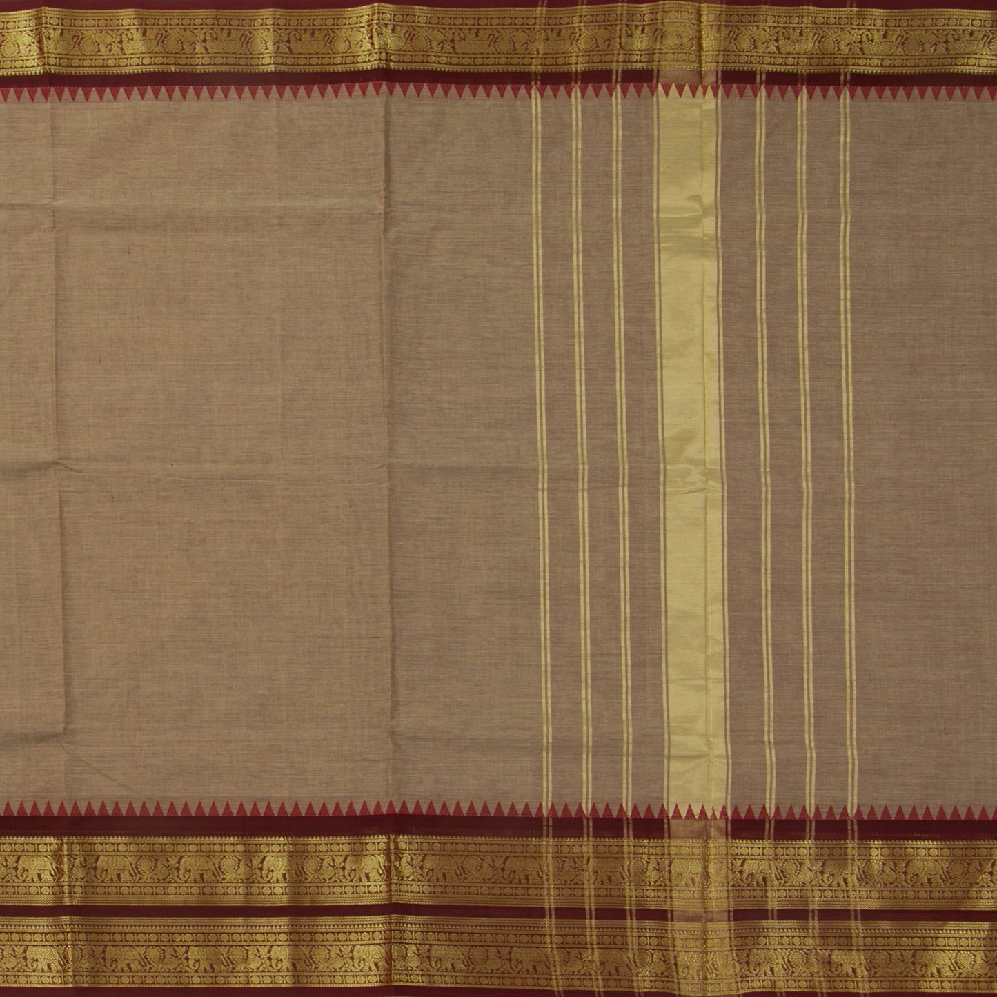 Beige And Maroon Kanchi Cotton Saree For Festive Wear PV MM KC 360