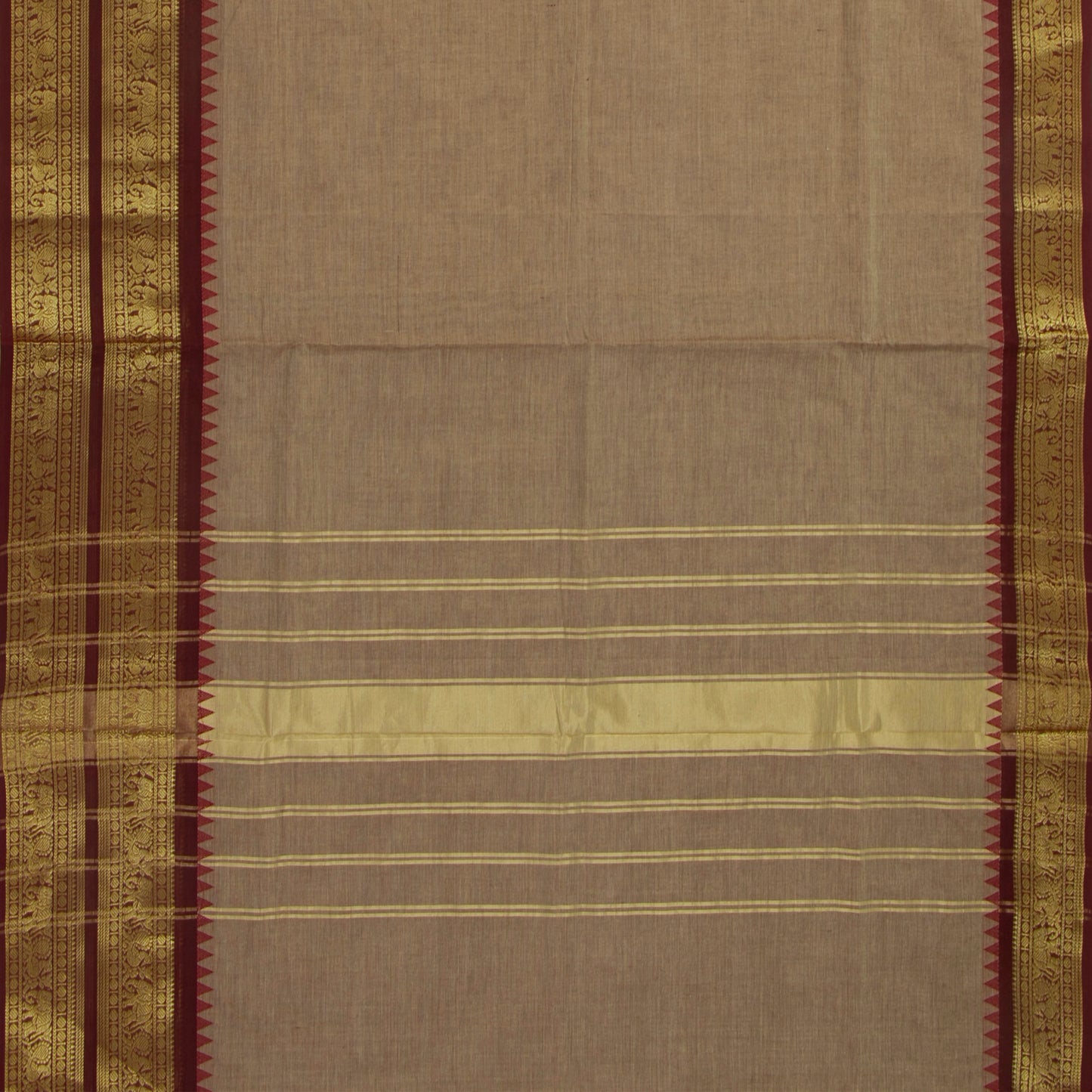 Beige And Maroon Kanchi Cotton Saree For Festive Wear PV MM KC 360