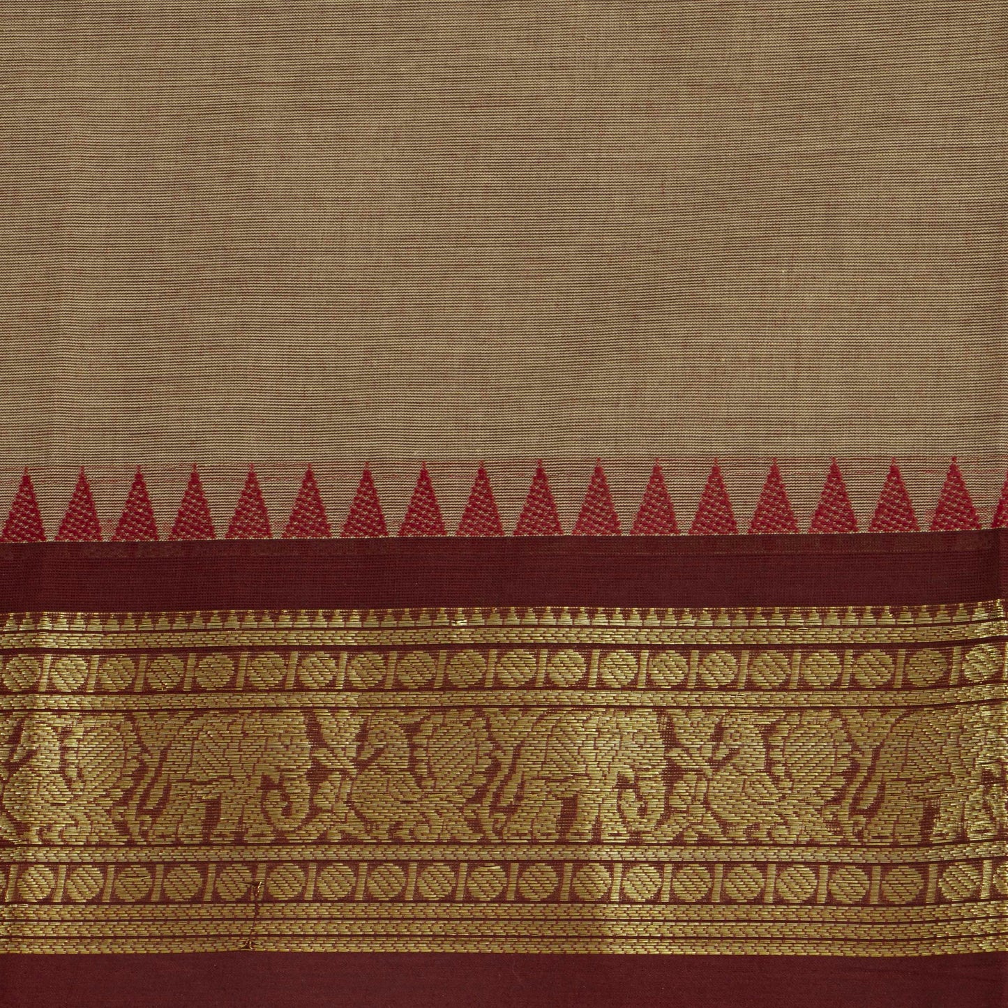 Beige And Maroon Kanchi Cotton Saree For Festive Wear PV MM KC 360