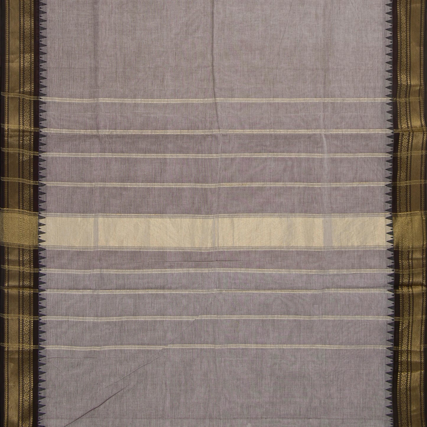 Grey And Black Kanchi Cotton Saree For Office Wear PV MM KC 318
