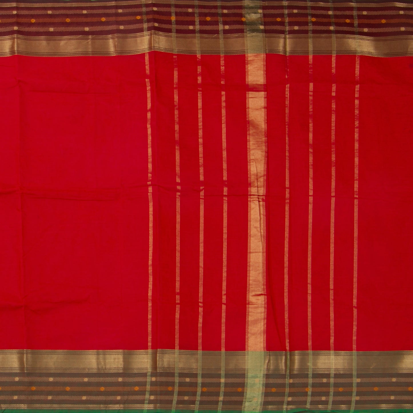 Red, Maroon And Olive Kanchi Cotton Saree For Festive Wear PV MM KC 337