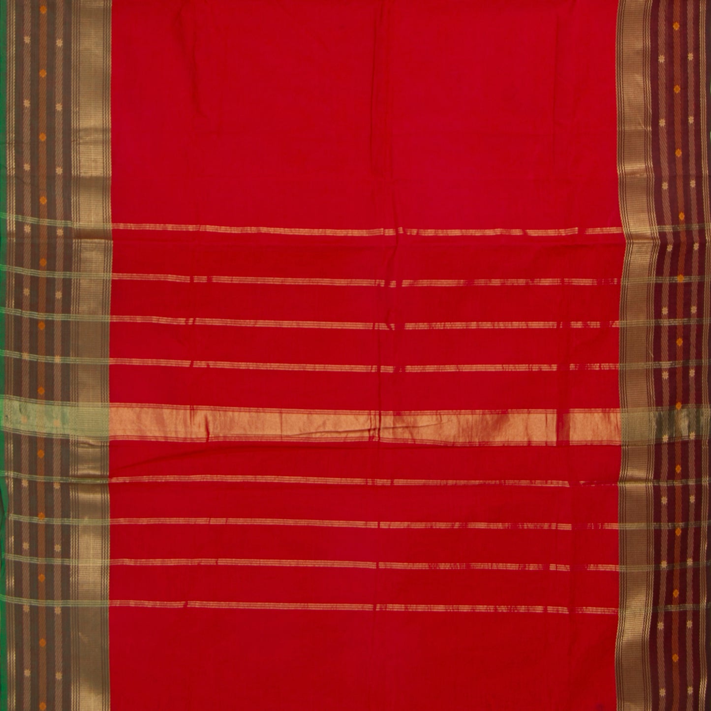 Red, Maroon And Olive Kanchi Cotton Saree For Festive Wear PV MM KC 337
