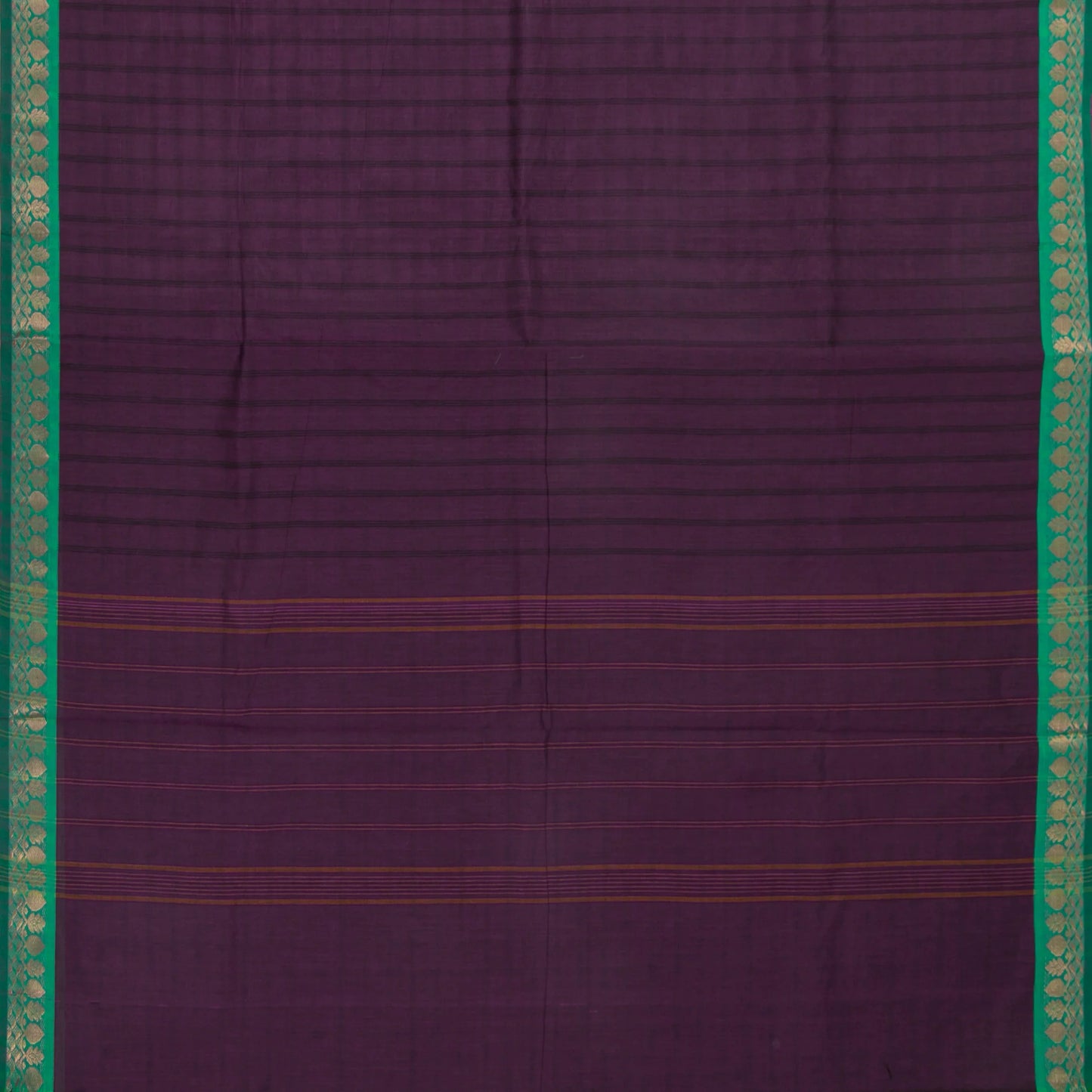 Purple And Teal Kanchi Cotton Saree With Zari Border For Office Wear PV MM KC 376