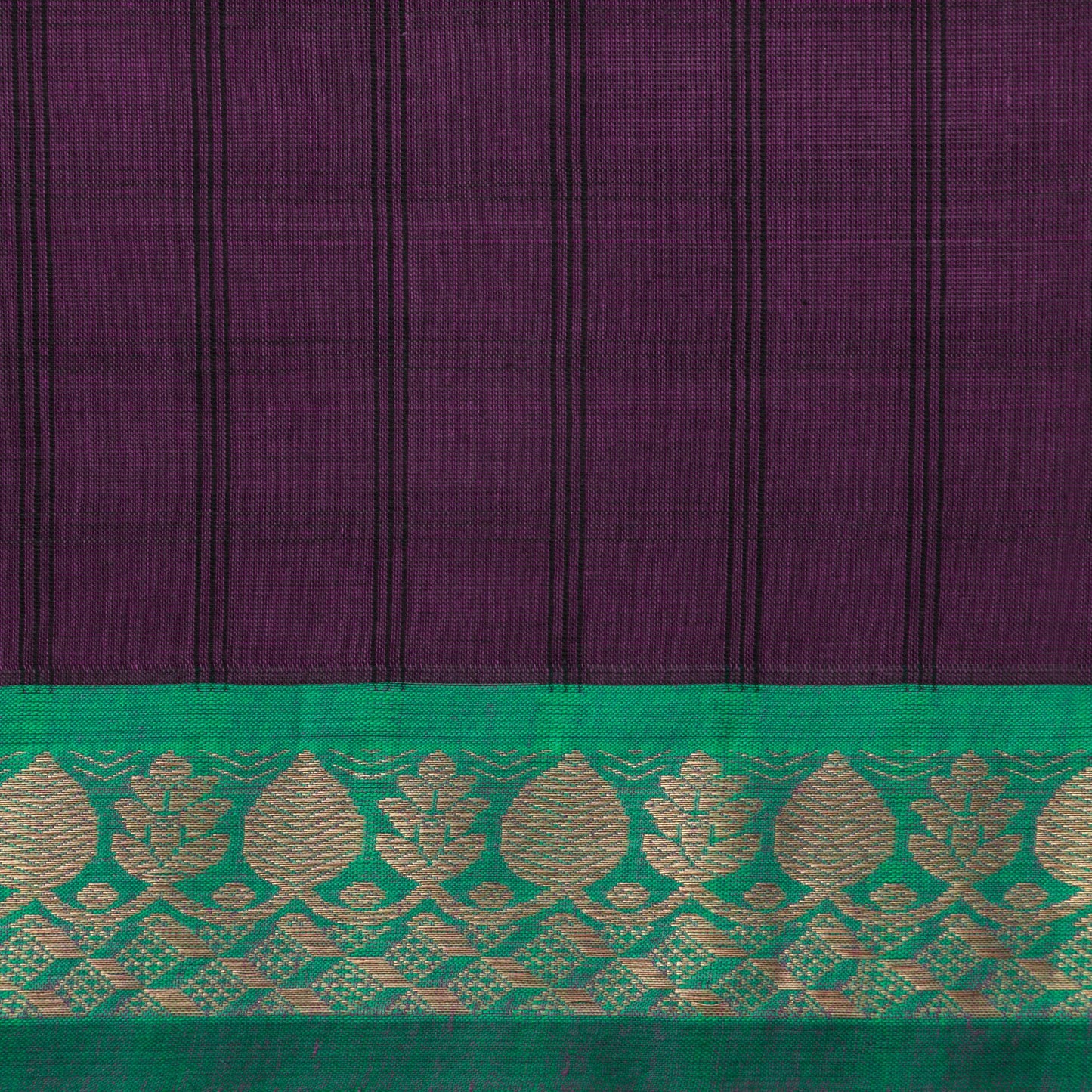 Purple And Teal Kanchi Cotton Saree With Zari Border For Office Wear PV MM KC 376