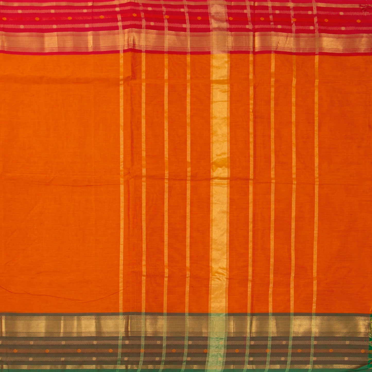 Orange And Olive Green Kanchi Cotton Saree With Ganga Jamuna Border For Festive Wear PV MM KC 346