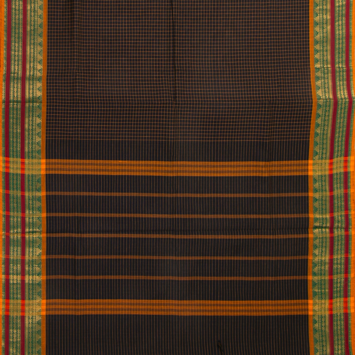 Black And Green Kanchi Cotton Saree For Office Wear PV MM KC 345
