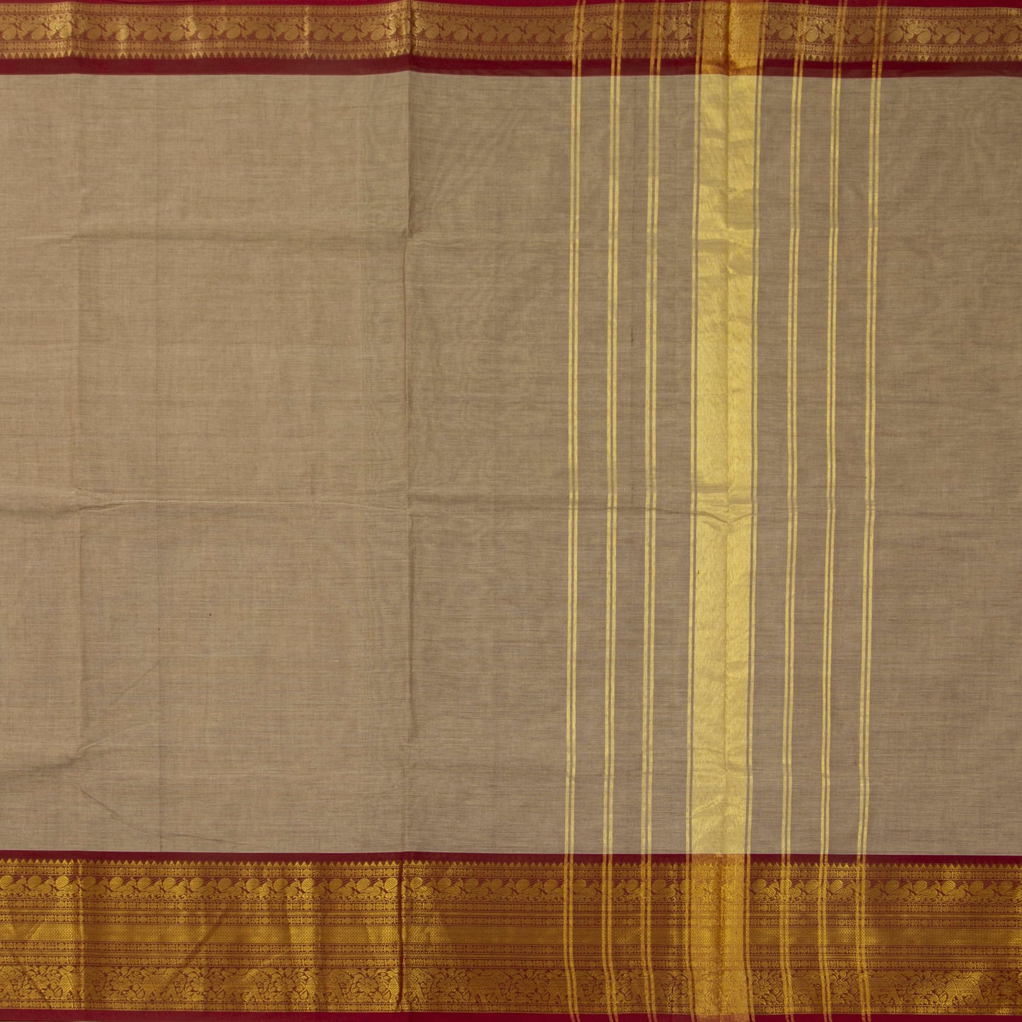 Light Brown And Red Kanchi Cotton Saree With Zari Border For Festive Wear PV MM KC 344