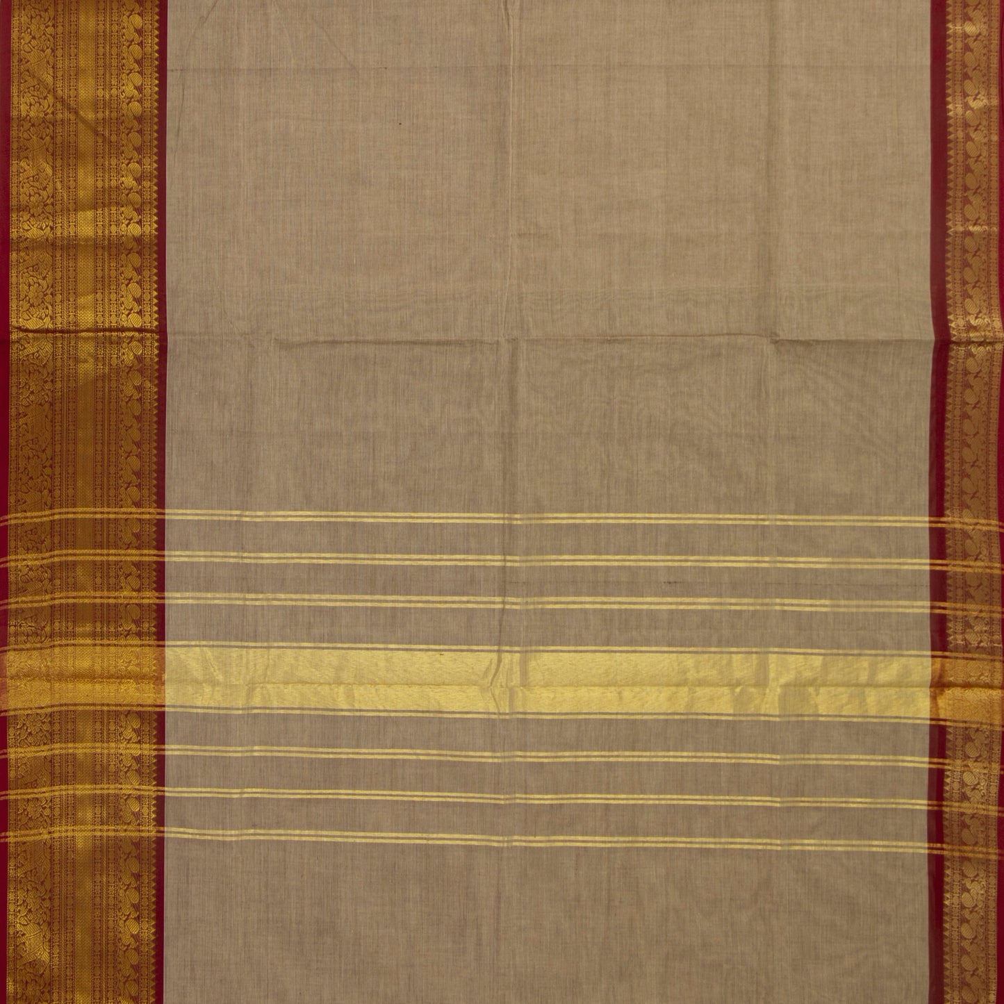 Light Brown And Red Kanchi Cotton Saree With Zari Border For Festive Wear PV MM KC 344