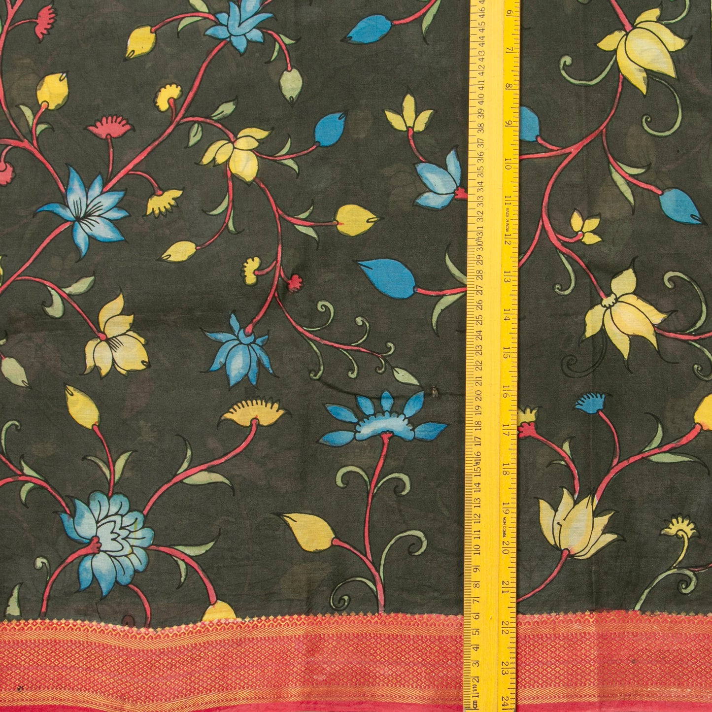 Dark Green And Red Handpainted Kalamkari Mangalgiri Silk Saree For Office Wear PV KMS SRK 101