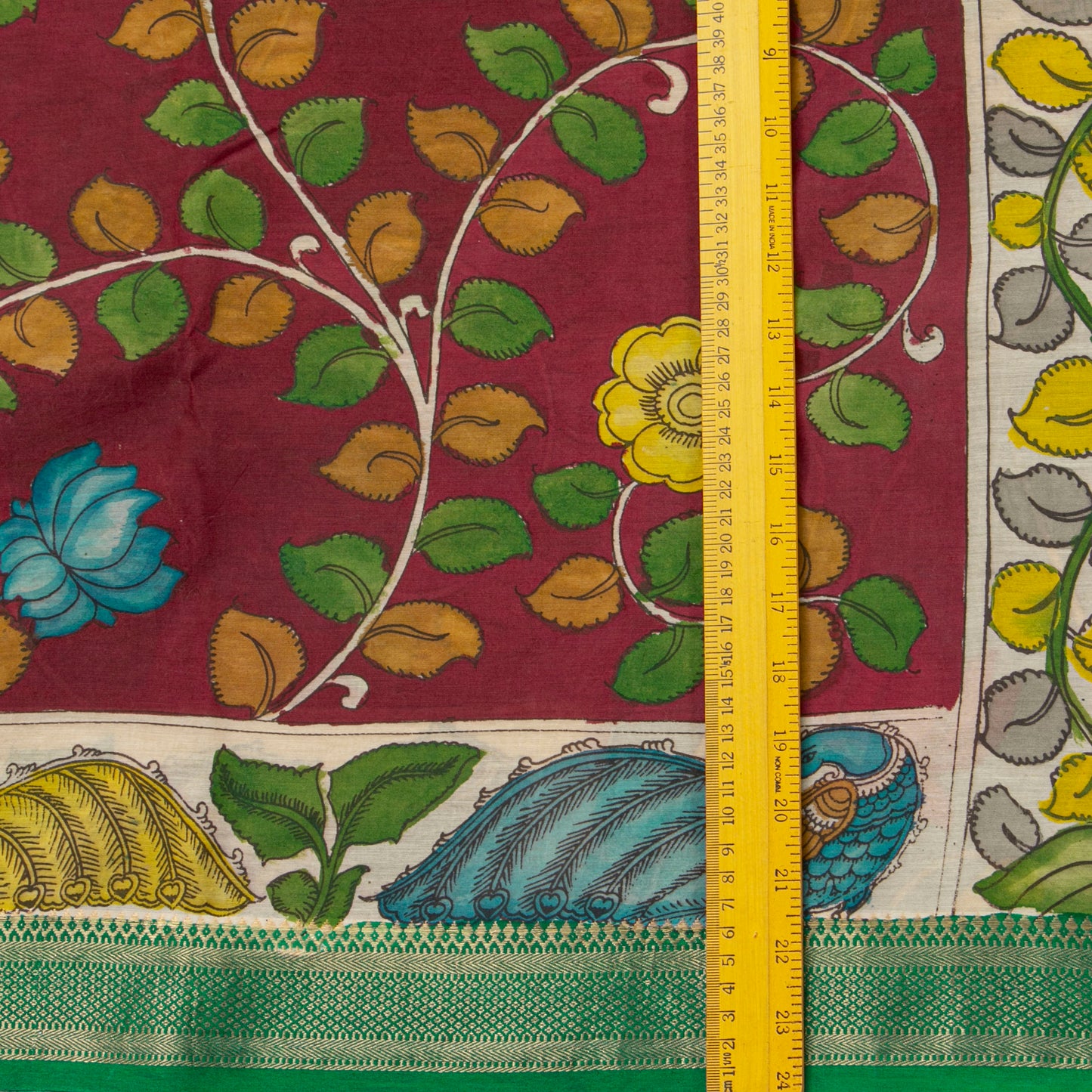 Maroon And Teal Handpainted Kalamkari Mangalgiri Silk Saree PV KMS SRK 105