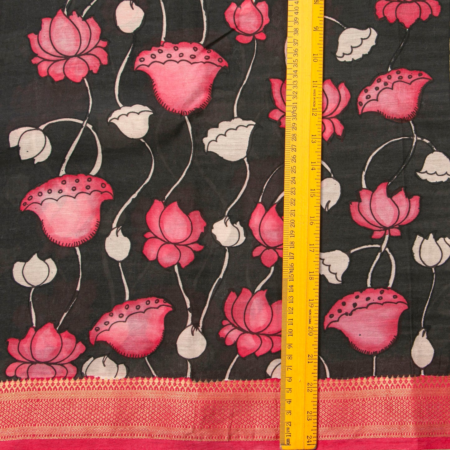 Black And Pink Handpainted Kalamkari Mangalgiri Silk Saree For Office Wear PV KMS SRK 106