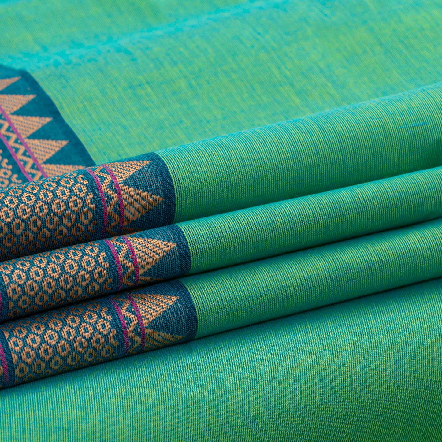 Green And Blue Kanchi Cotton Saree For Festive Wear PV MM KC 586