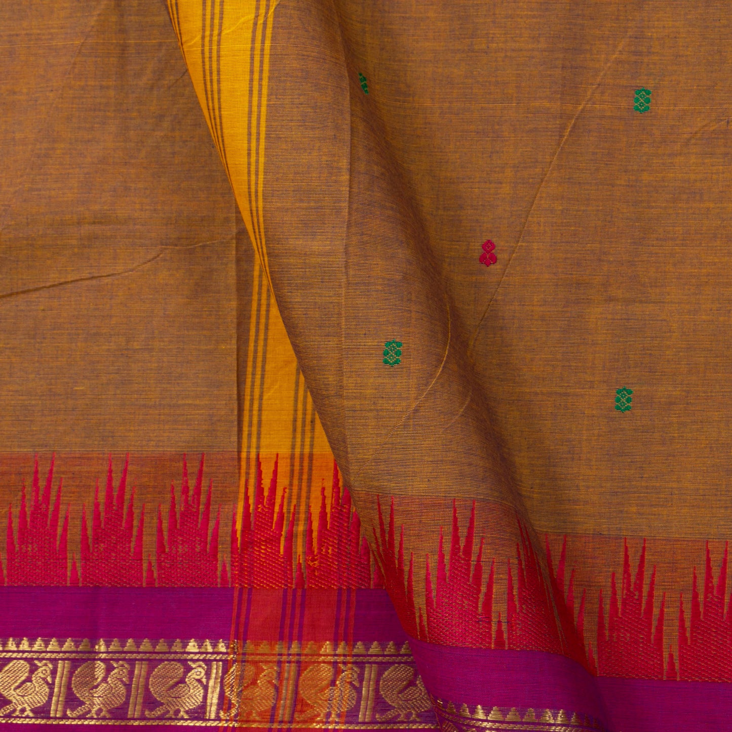 Mustard Kanchi Cotton Saree Ganga Jamuna Border PV MM KC 209