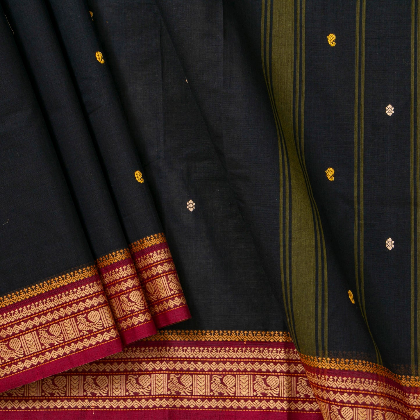 Black And Magenta Kanchi Cotton Saree PV MM KC 172