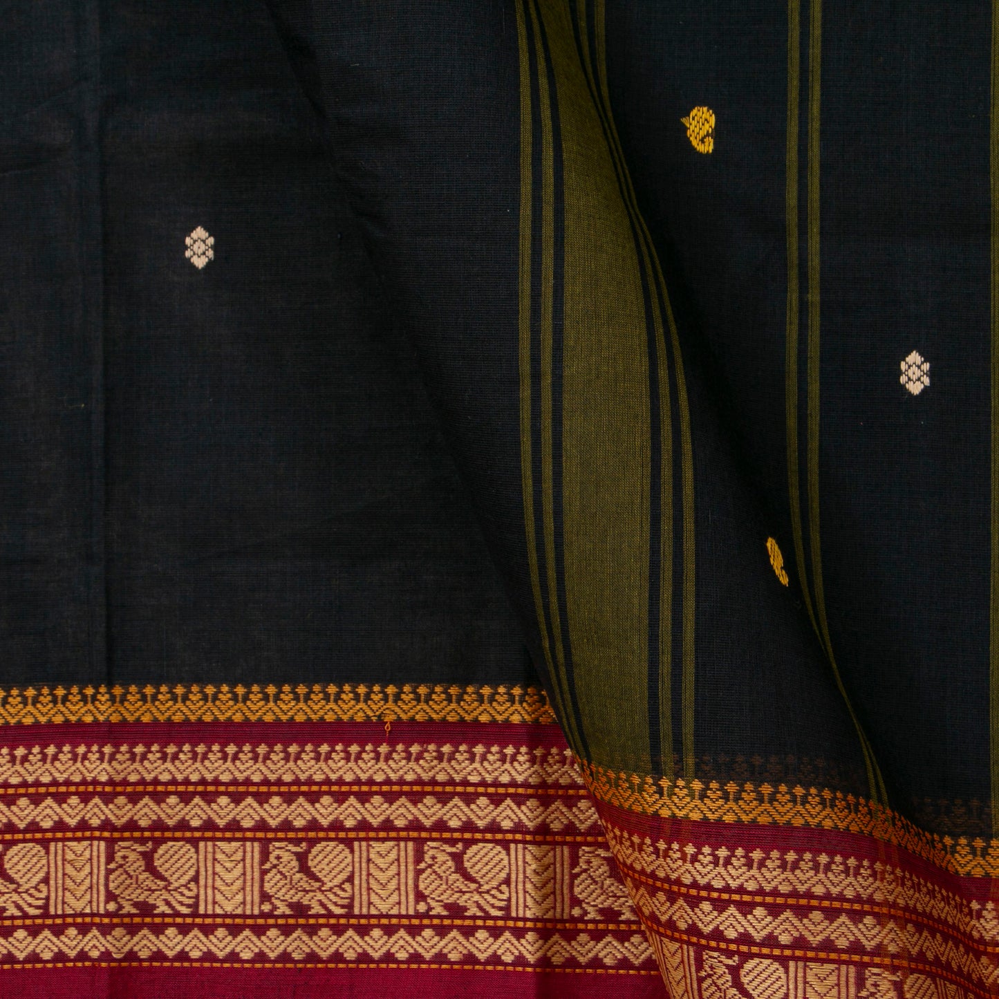 Black And Magenta Kanchi Cotton Saree PV MM KC 172