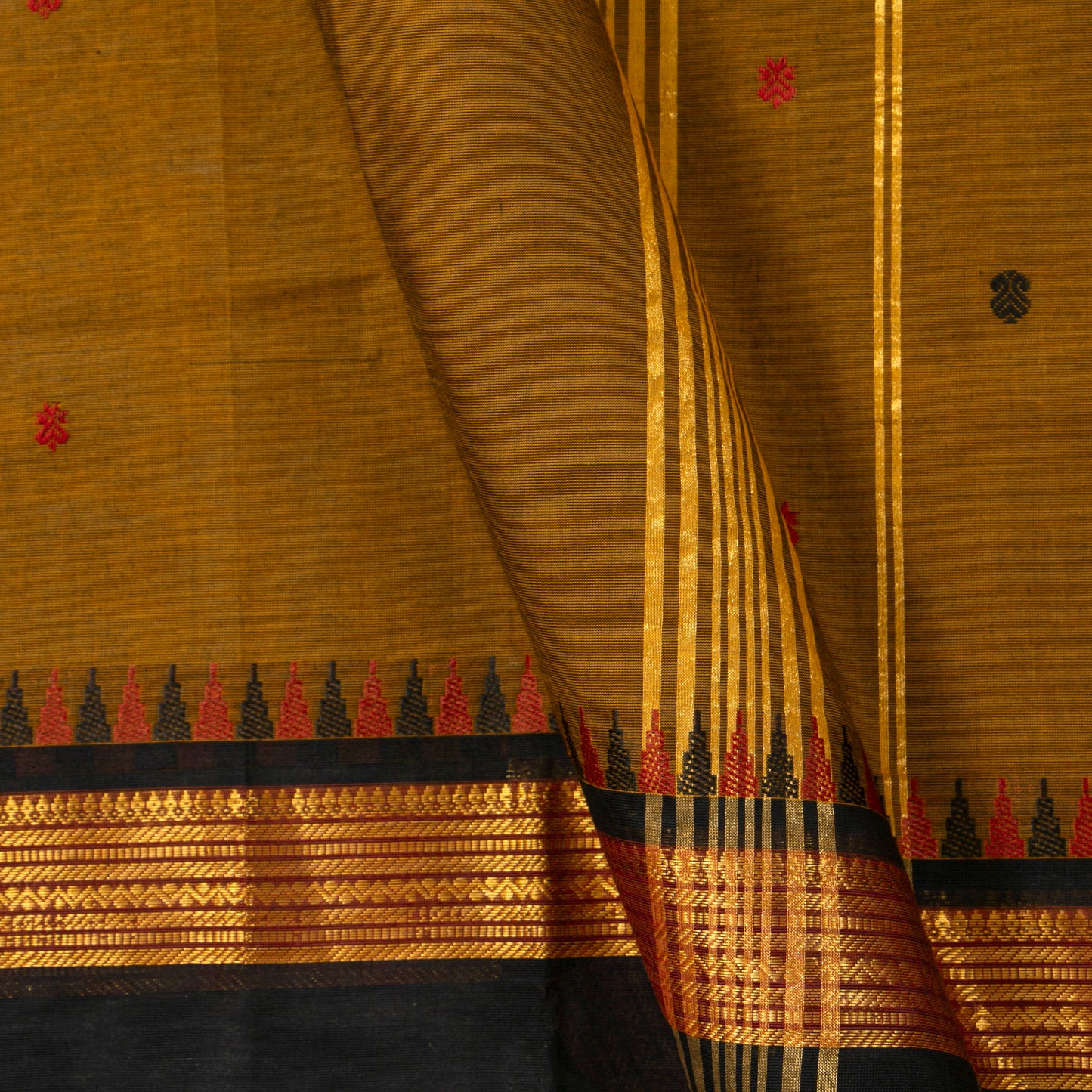 Mustard And Black Kanchi Cotton Saree PV MM KC 210
