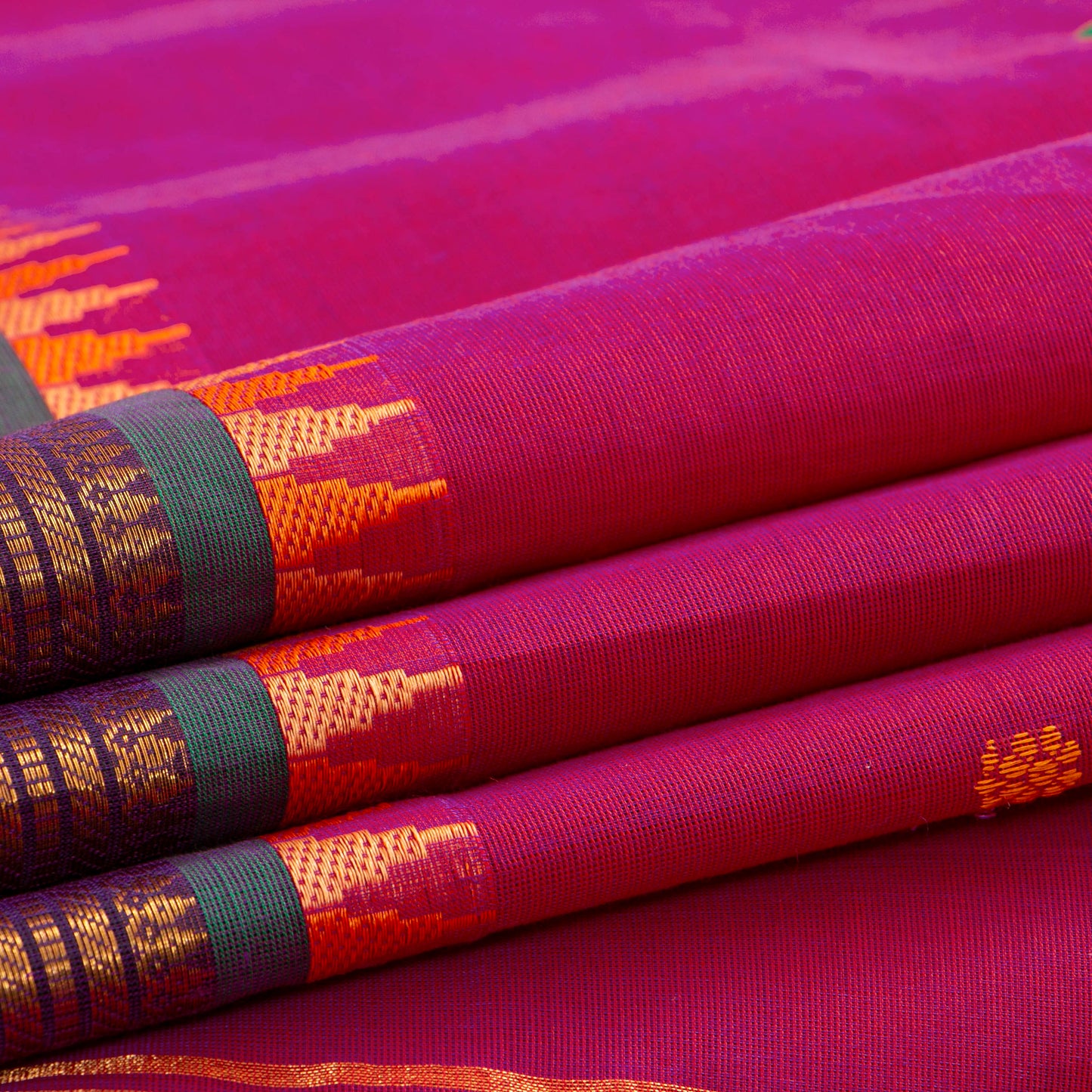 Pink And Green Kanchi Cotton Saree PV MM KC 205
