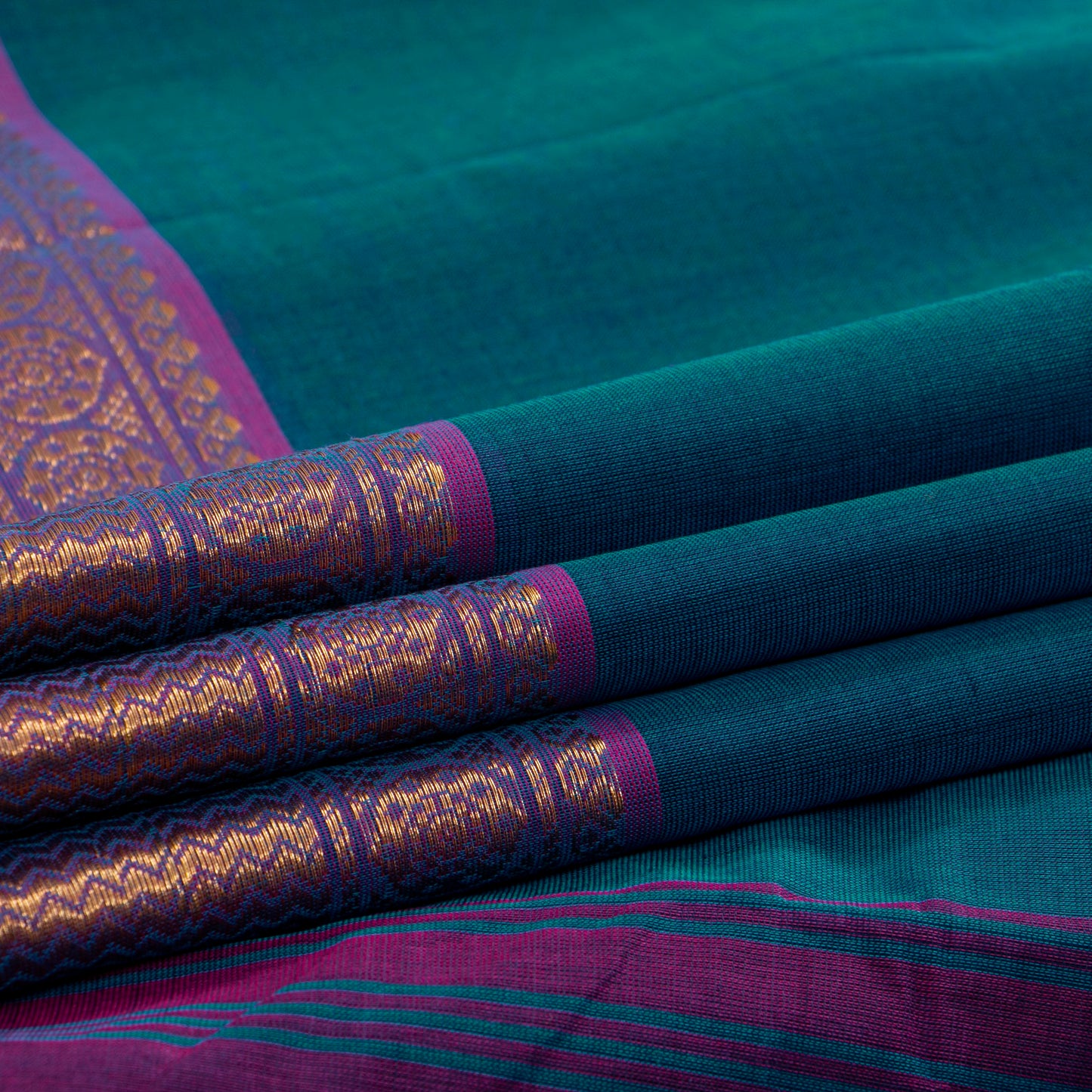 Blue Kanchi Cotton Saree Ganga Jamuna Border PV MM KC 183