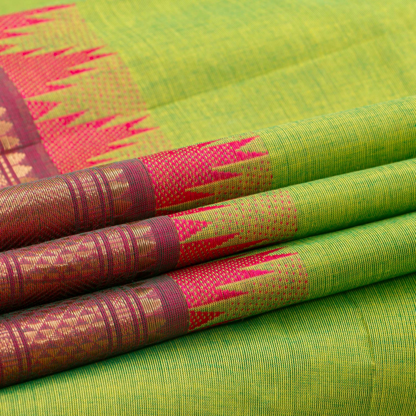 Green Kanchi Cotton Saree Ganga Jamuna Border For Festive Wear PV MM KC 551