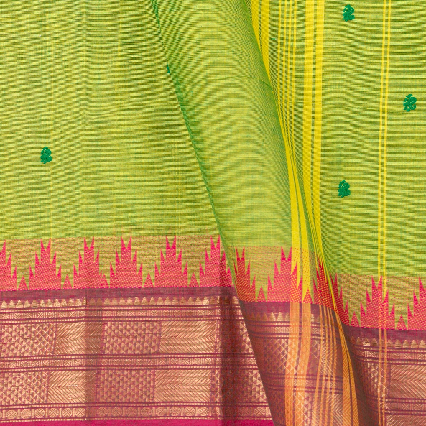 Green Kanchi Cotton Saree Ganga Jamuna Border For Festive Wear PV MM KC 551