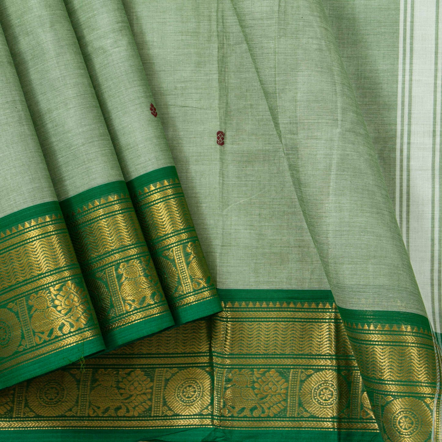 Pastel Greeen Kanchi Cotton Saree Ganga Jamuna Border PV MM KC 189