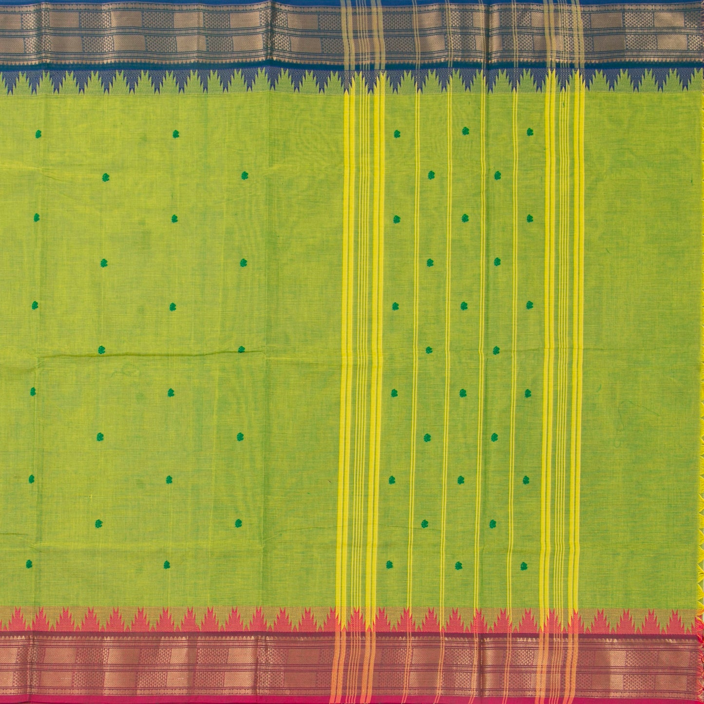 Green Kanchi Cotton Saree Ganga Jamuna Border For Festive Wear PV MM KC 551