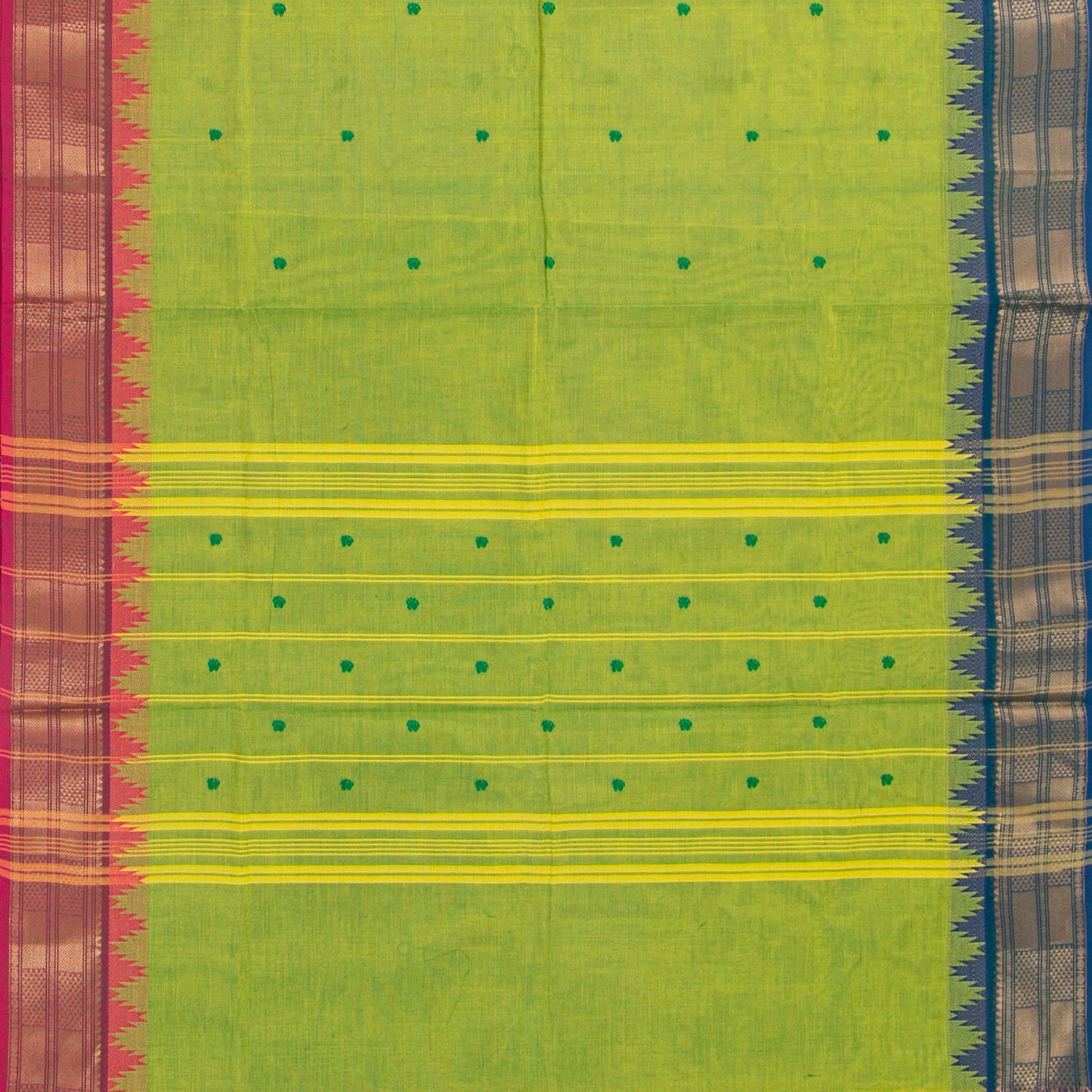 Green Kanchi Cotton Saree Ganga Jamuna Border For Festive Wear PV MM KC 551