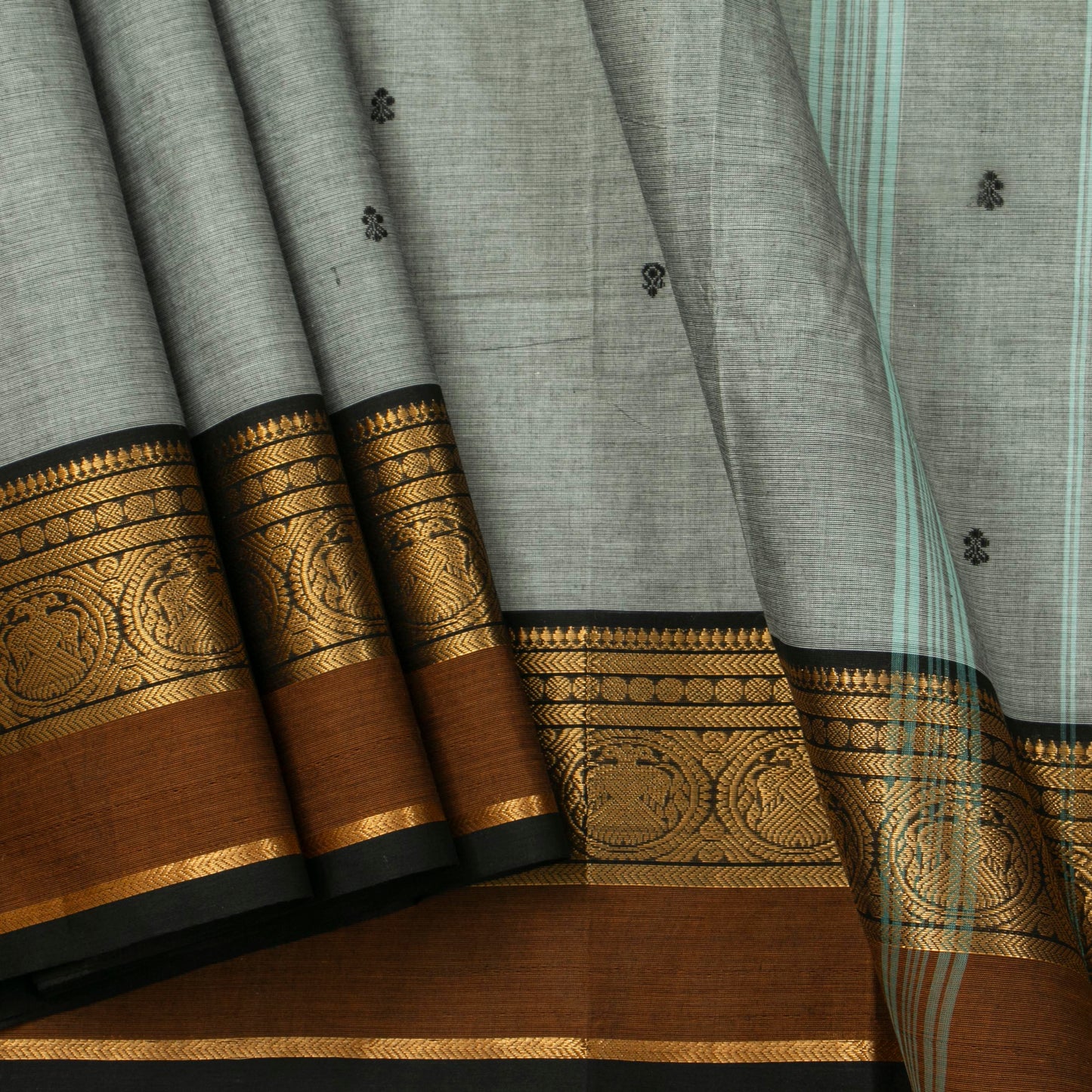 Grey And Brown Kanchi Cotton Saree For Festive Wear PV MM KC 543