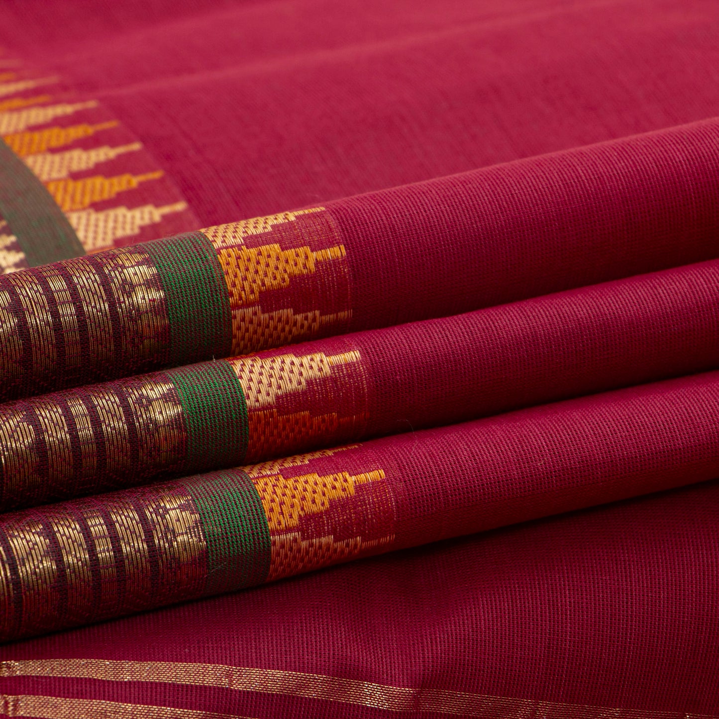 Maroon And Green Kanchi Cotton Saree For Festive Wear PV MM KC 553