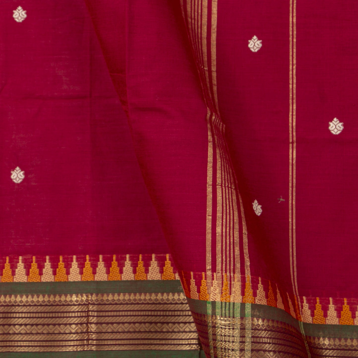 Maroon And Green Kanchi Cotton Saree For Festive Wear PV MM KC 553