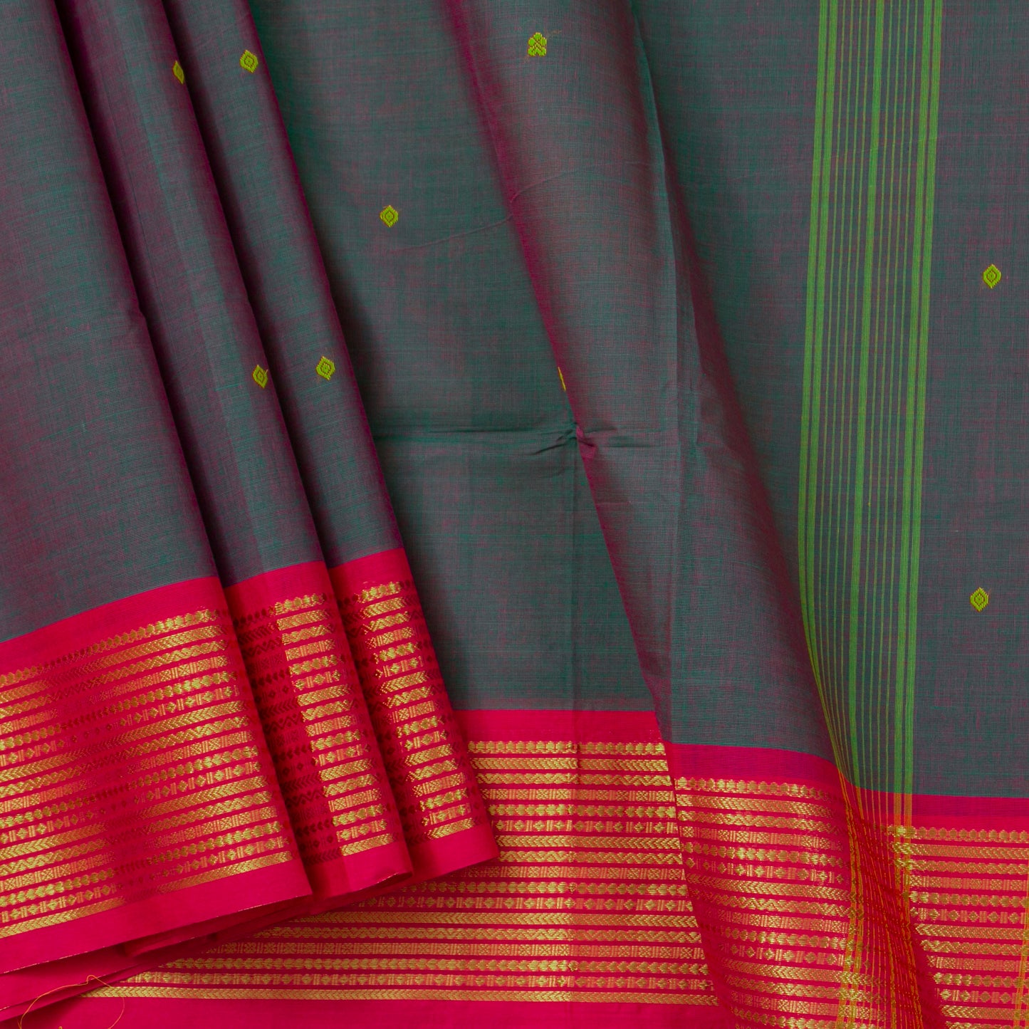 Blue And Pink Kanchi Cotton Saree For Festive Wear PV MM KC 468