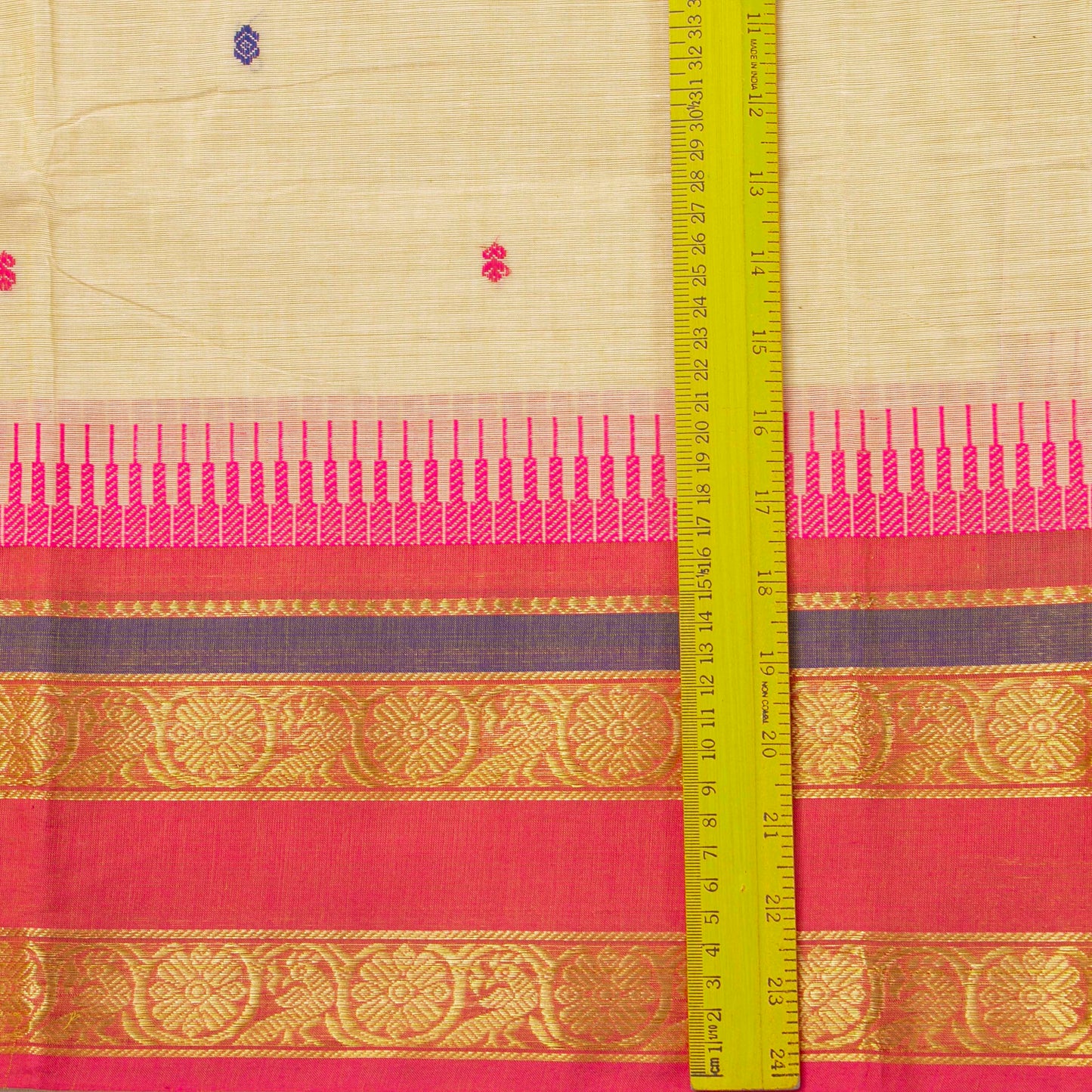 Off White And Pink Kanchi Cotton Saree For Festive Wear PV MM KC 544