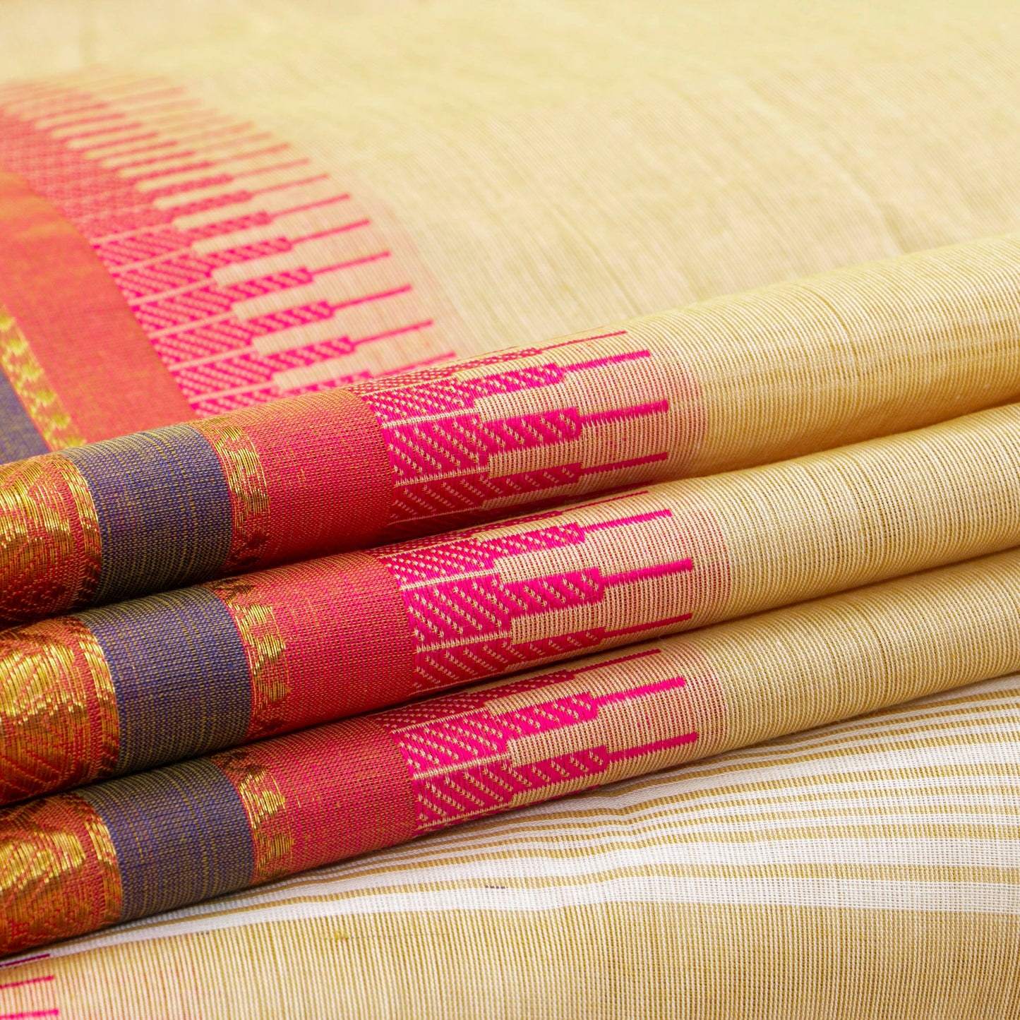 Off White And Pink Kanchi Cotton Saree For Festive Wear PV MM KC 544