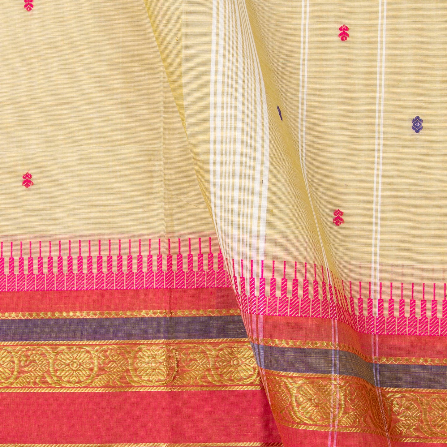 Off White And Pink Kanchi Cotton Saree For Festive Wear PV MM KC 544