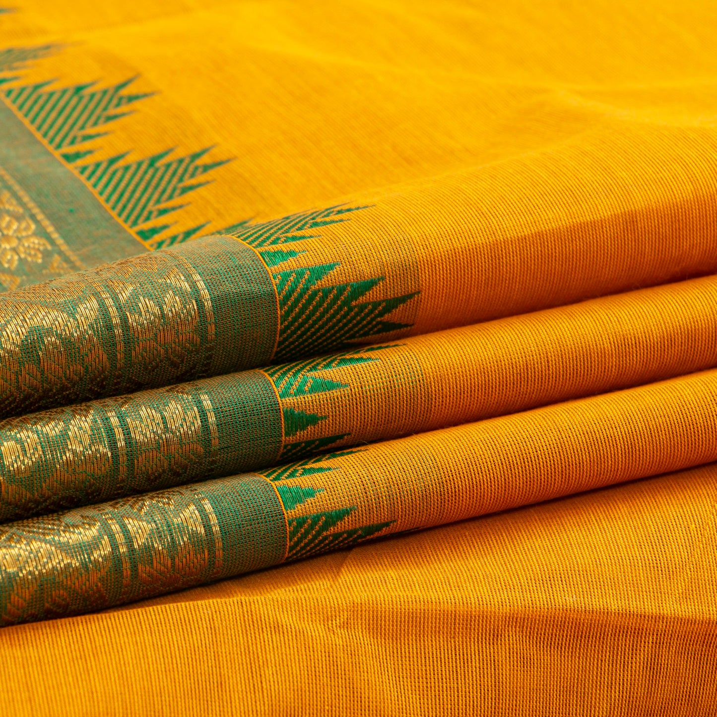 Yellow And Green Kanchi Cotton Saree For Festive Wear PV MM KC 569