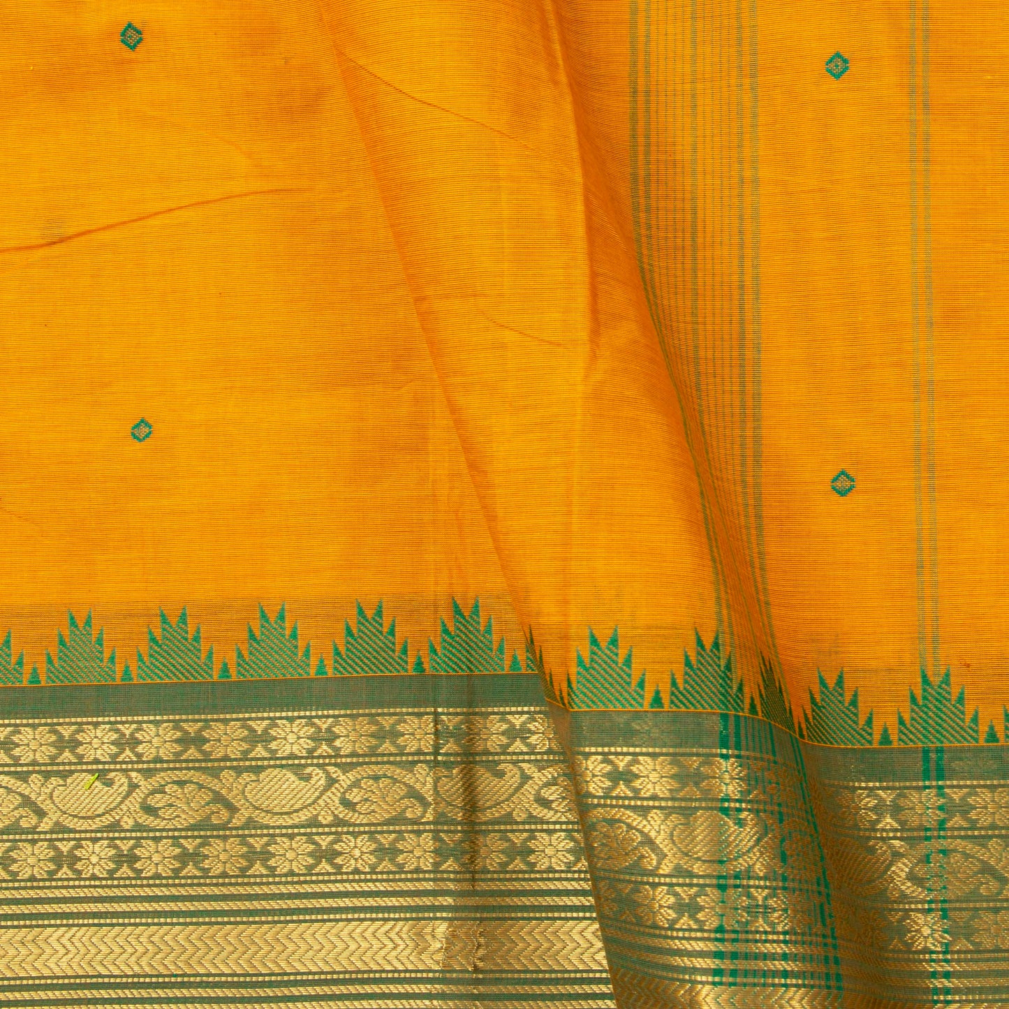 Yellow And Green Kanchi Cotton Saree For Festive Wear PV MM KC 569
