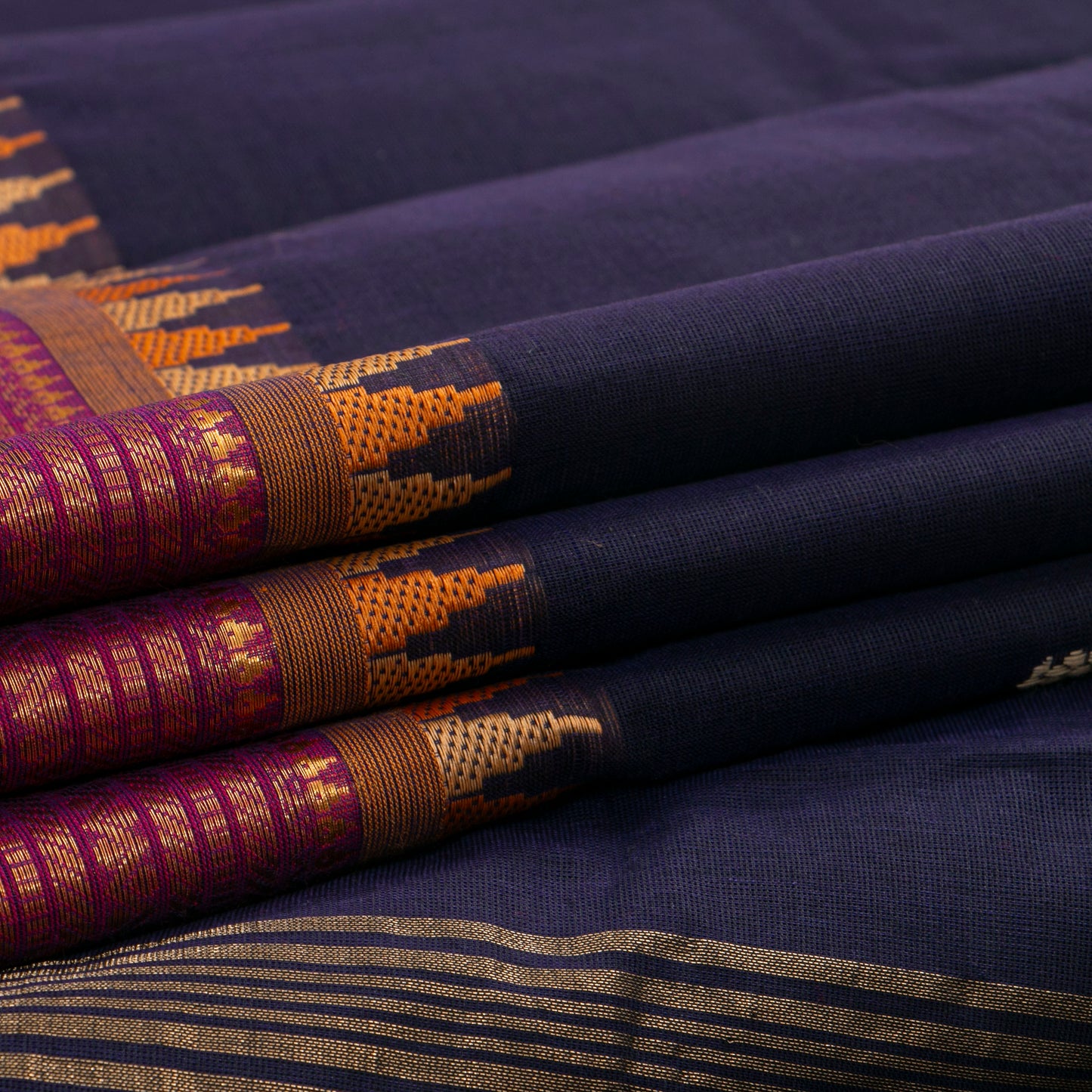 Blue And Mustard Kanchi Cotton Saree For Festive Wear PV MM KC 505