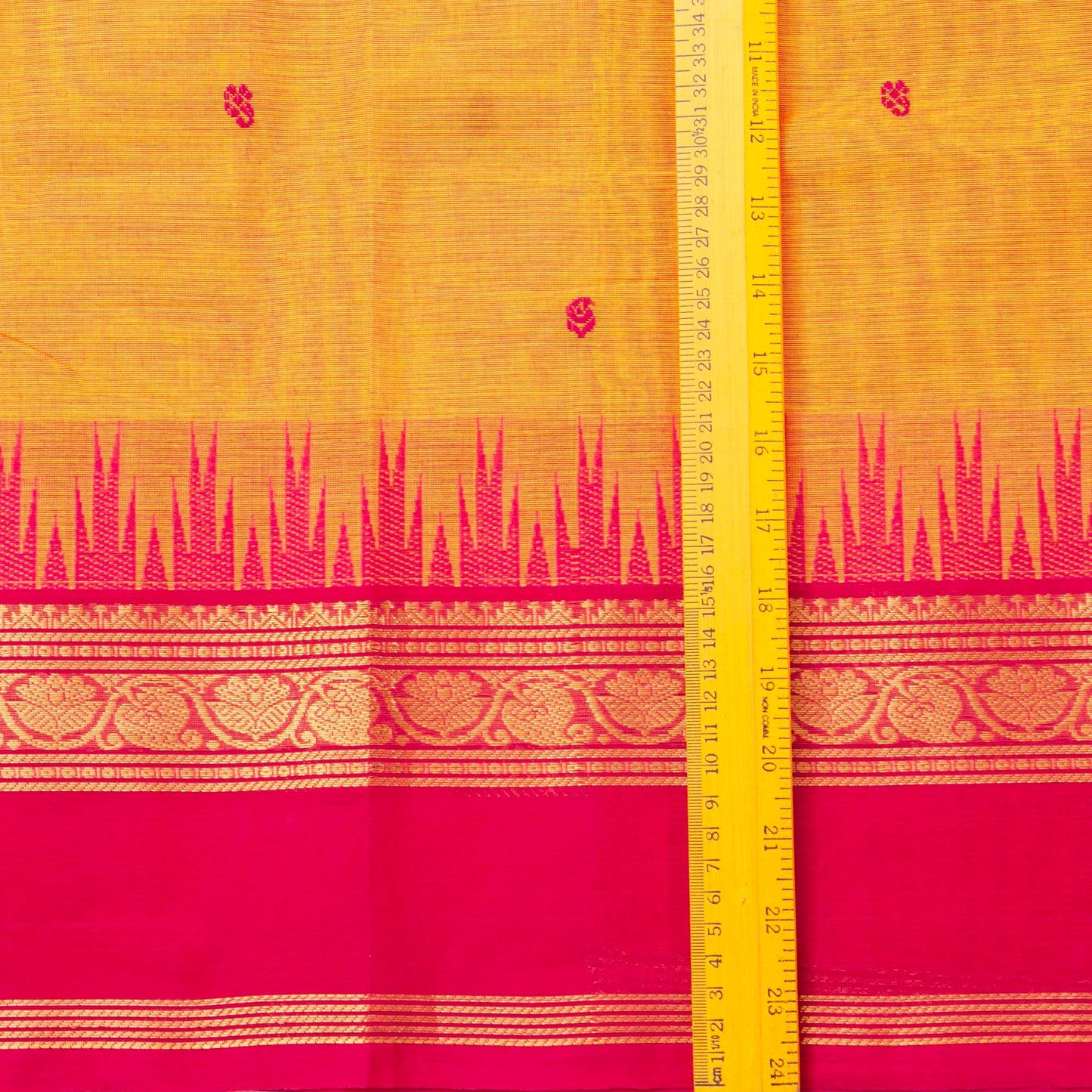 Yellow And Pink Kanchi Cotton Saree For Festive Wear PV MM KC 513