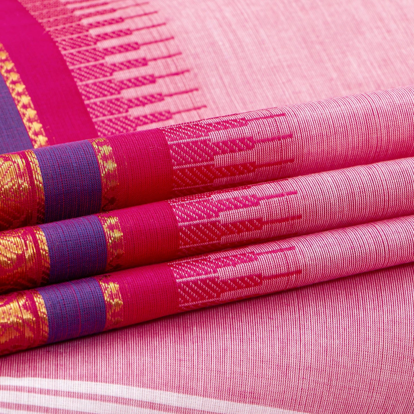 Pink Kanchi Cotton Saree For Festive Wear PV MM KC 527