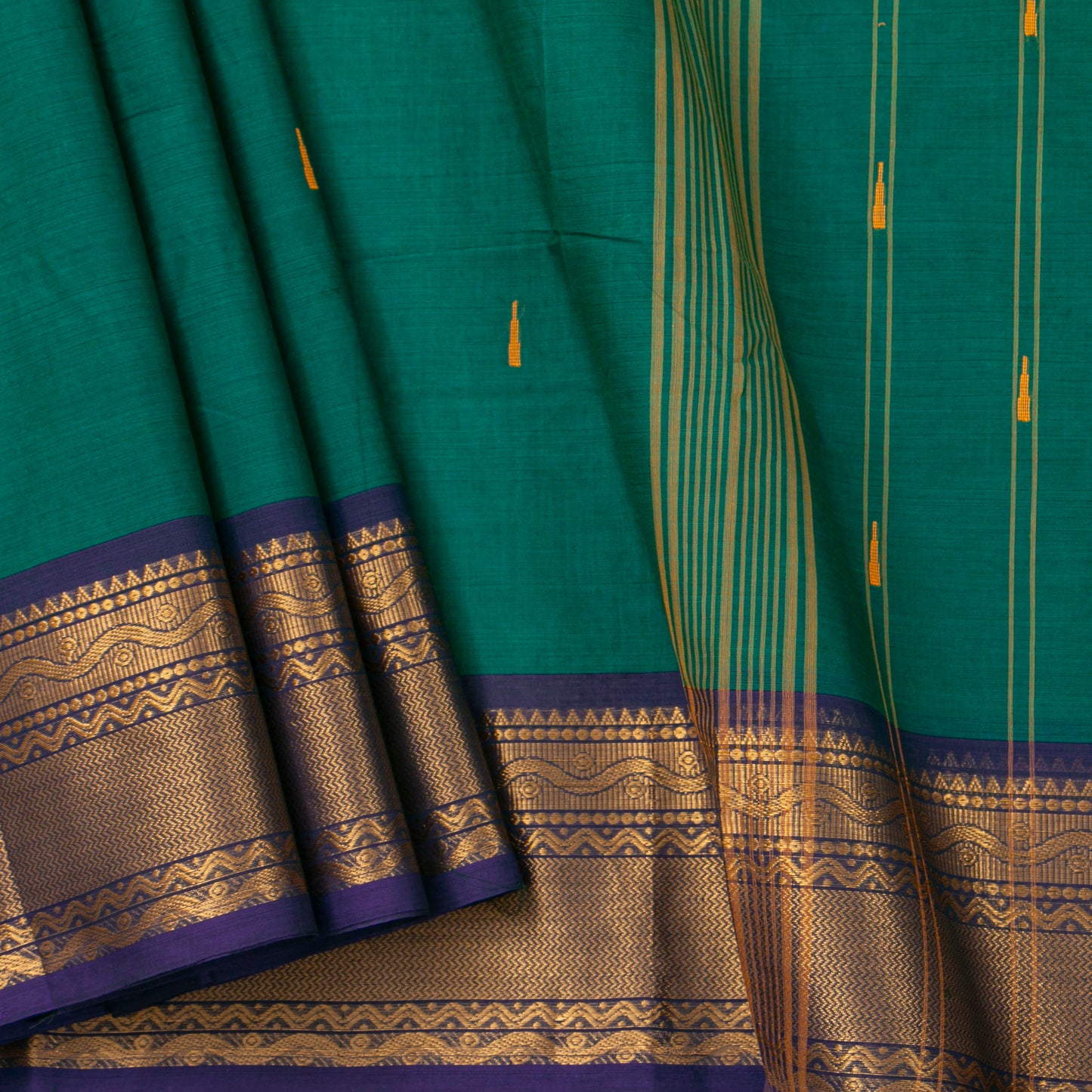 Green And Blue Kanchi Cotton Saree For Festive Wear PV MM KC 521