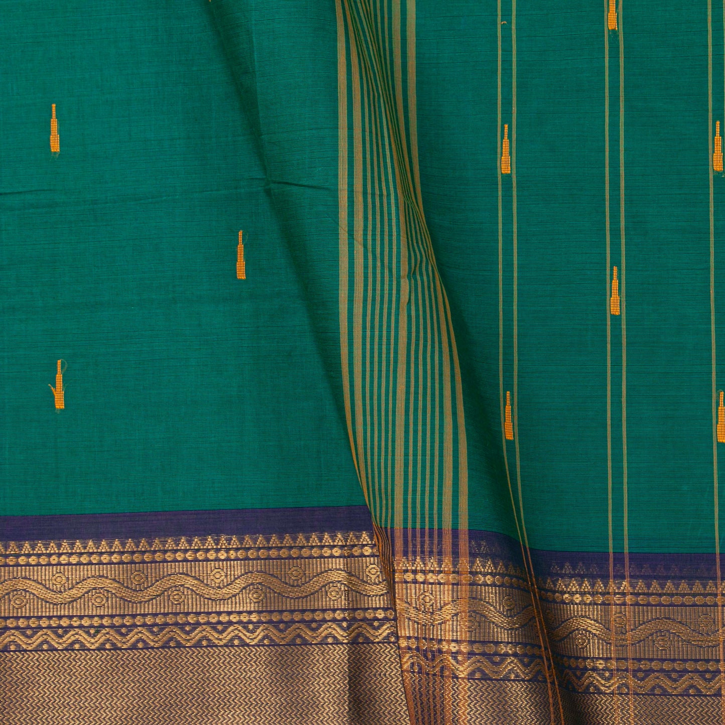 Green And Blue Kanchi Cotton Saree For Festive Wear PV MM KC 521