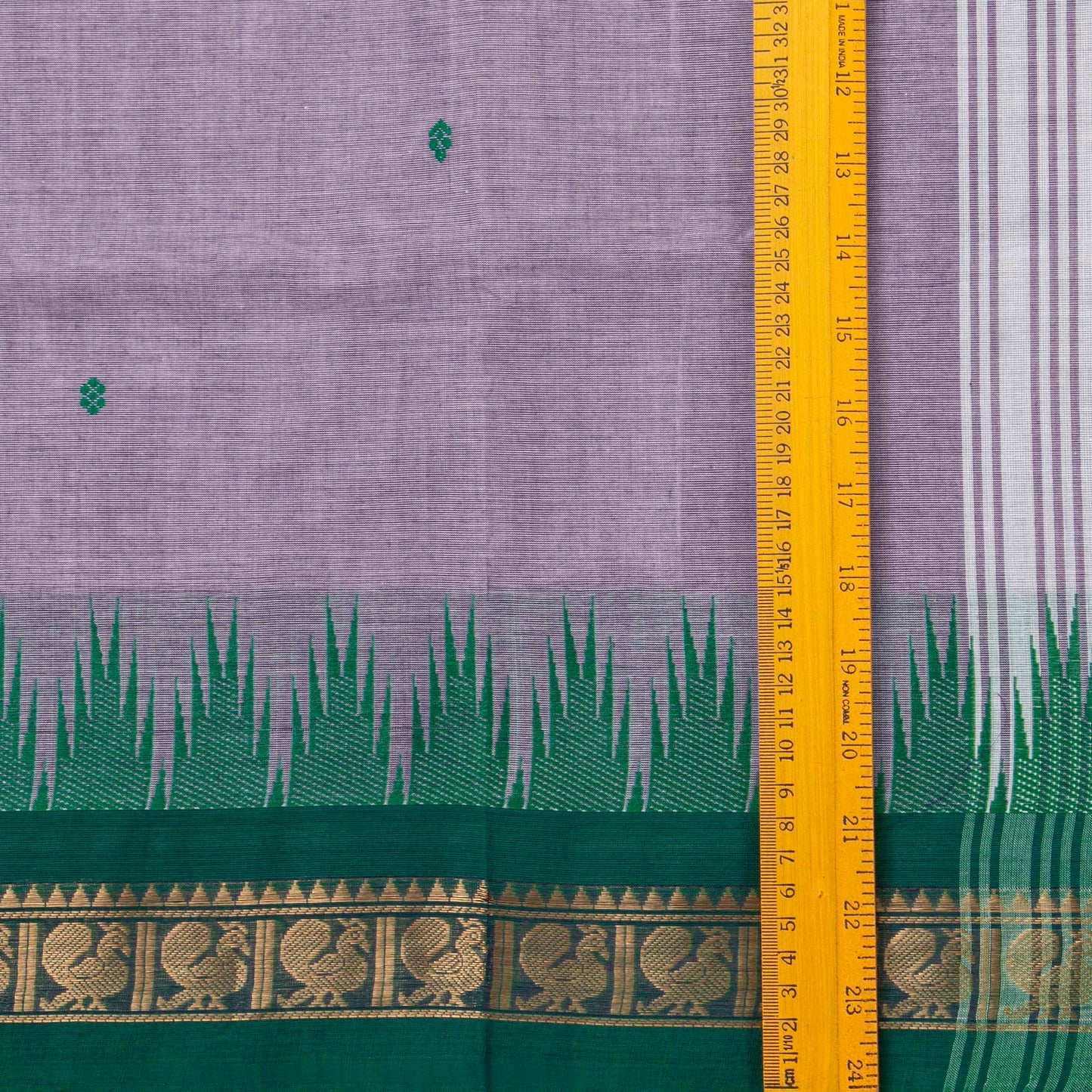 Lilac And Green Kanchi Cotton Saree For Festive Wear PV MM KC 449