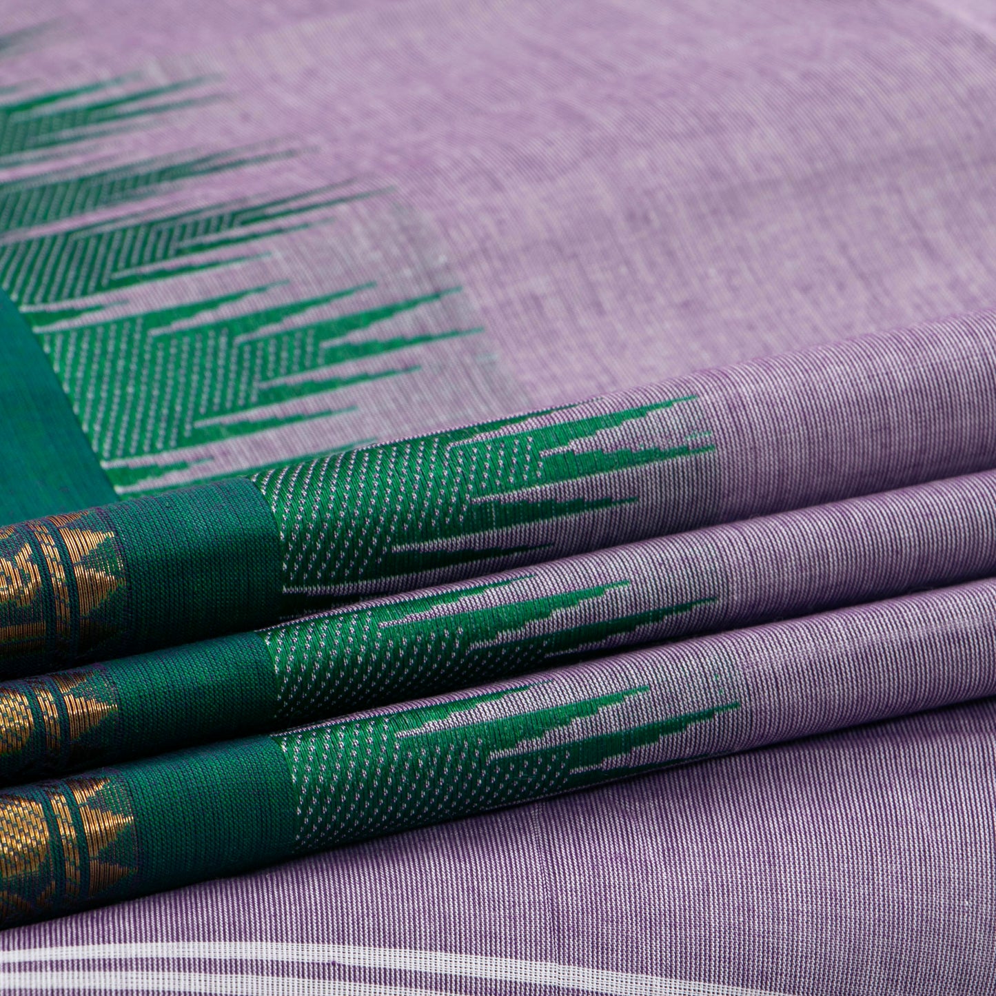Lilac And Green Kanchi Cotton Saree For Festive Wear PV MM KC 449