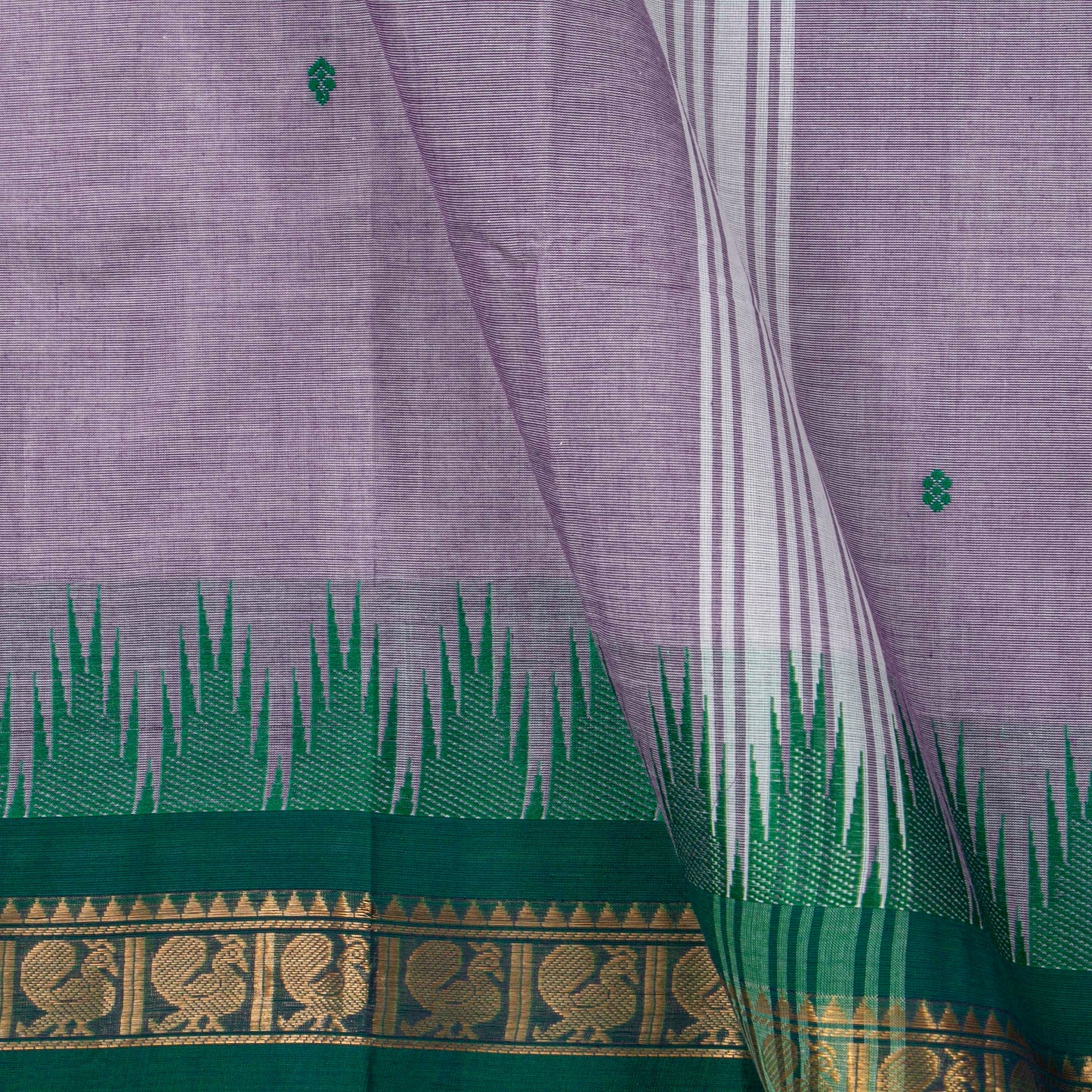 Lilac And Green Kanchi Cotton Saree For Festive Wear PV MM KC 449