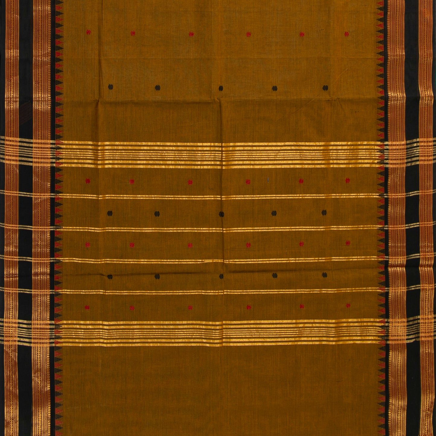 Mustard And Black Kanchi Cotton Saree PV MM KC 210