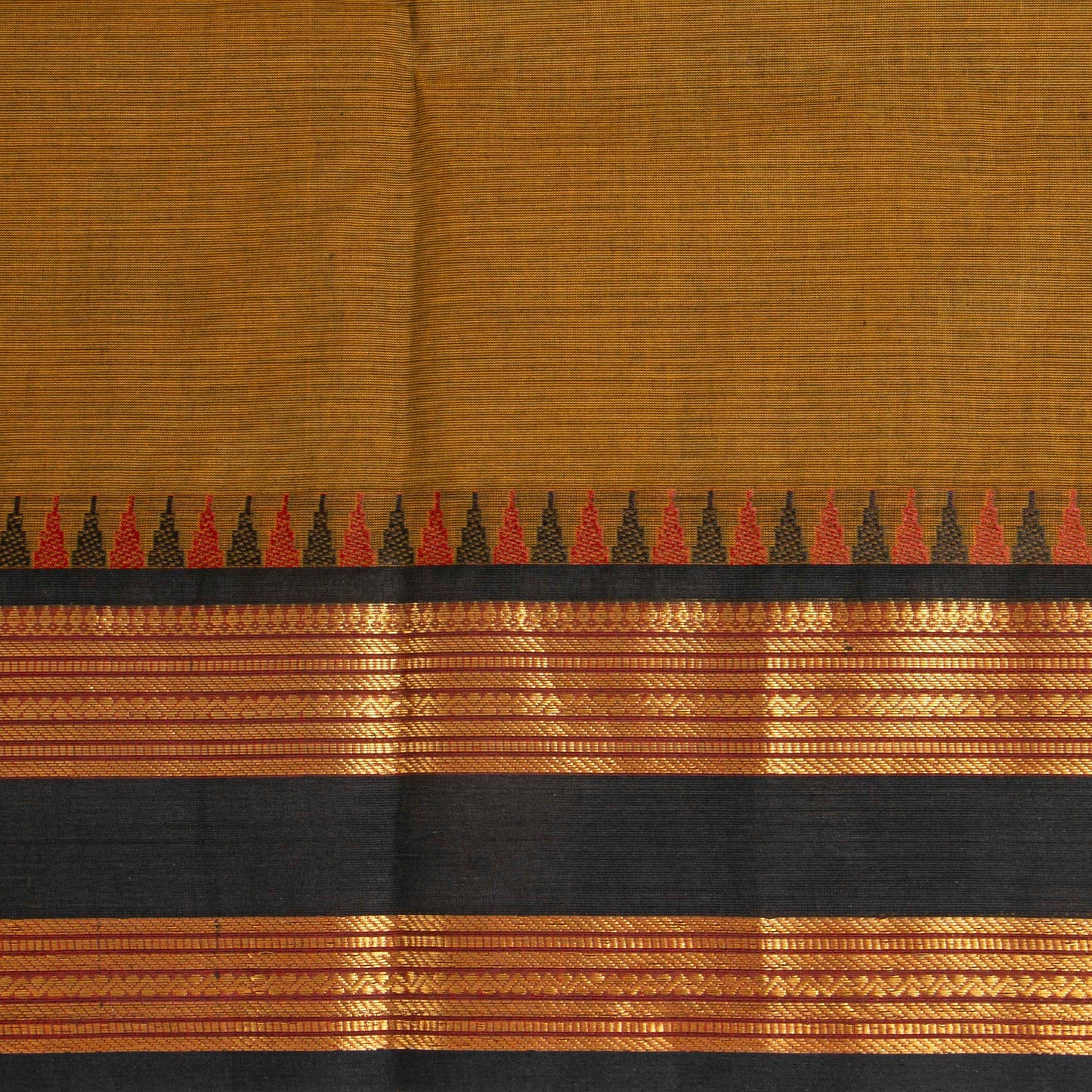 Mustard And Black Kanchi Cotton Saree PV MM KC 210