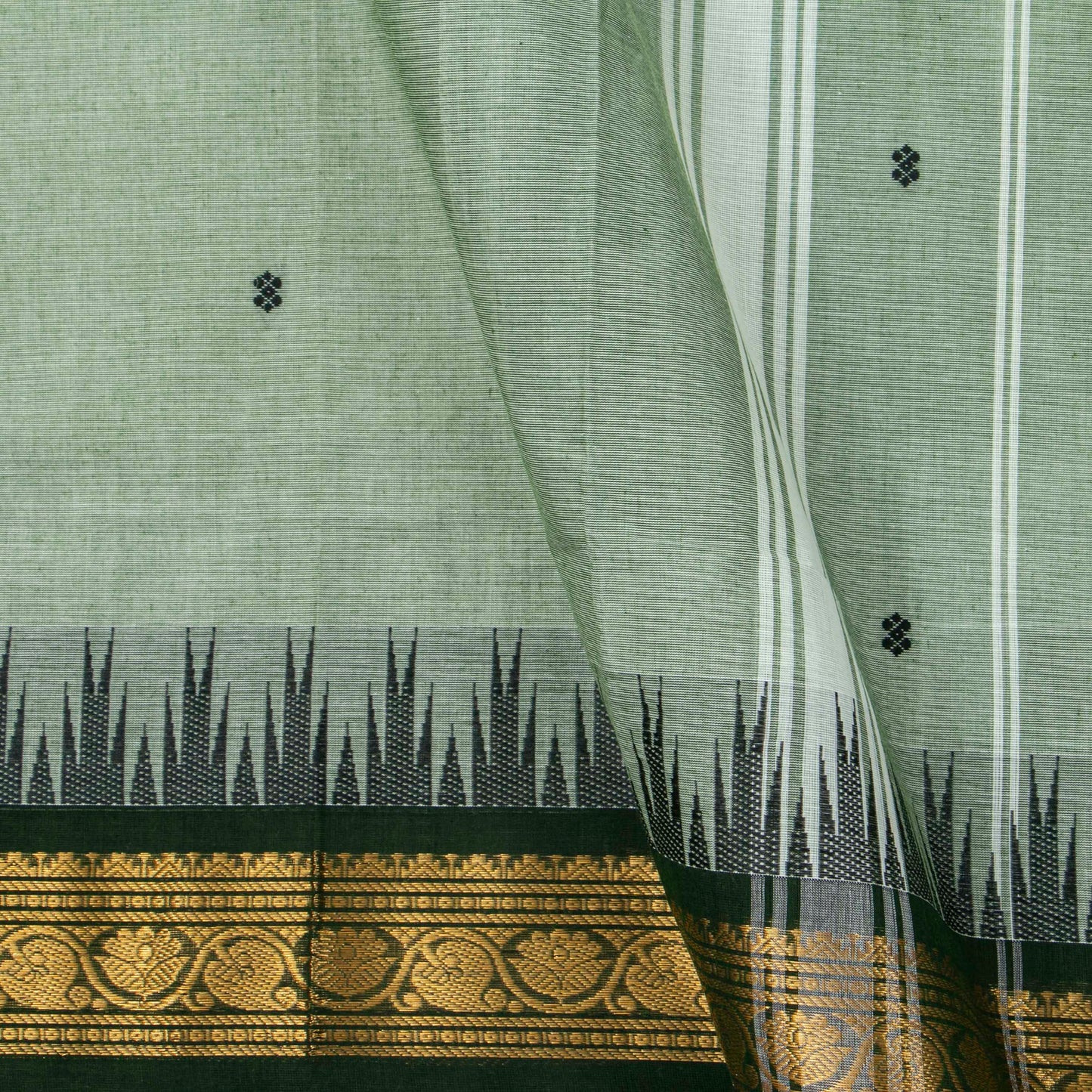 Green Kanchi Cotton Saree For Festive Wear PV MM KC 512