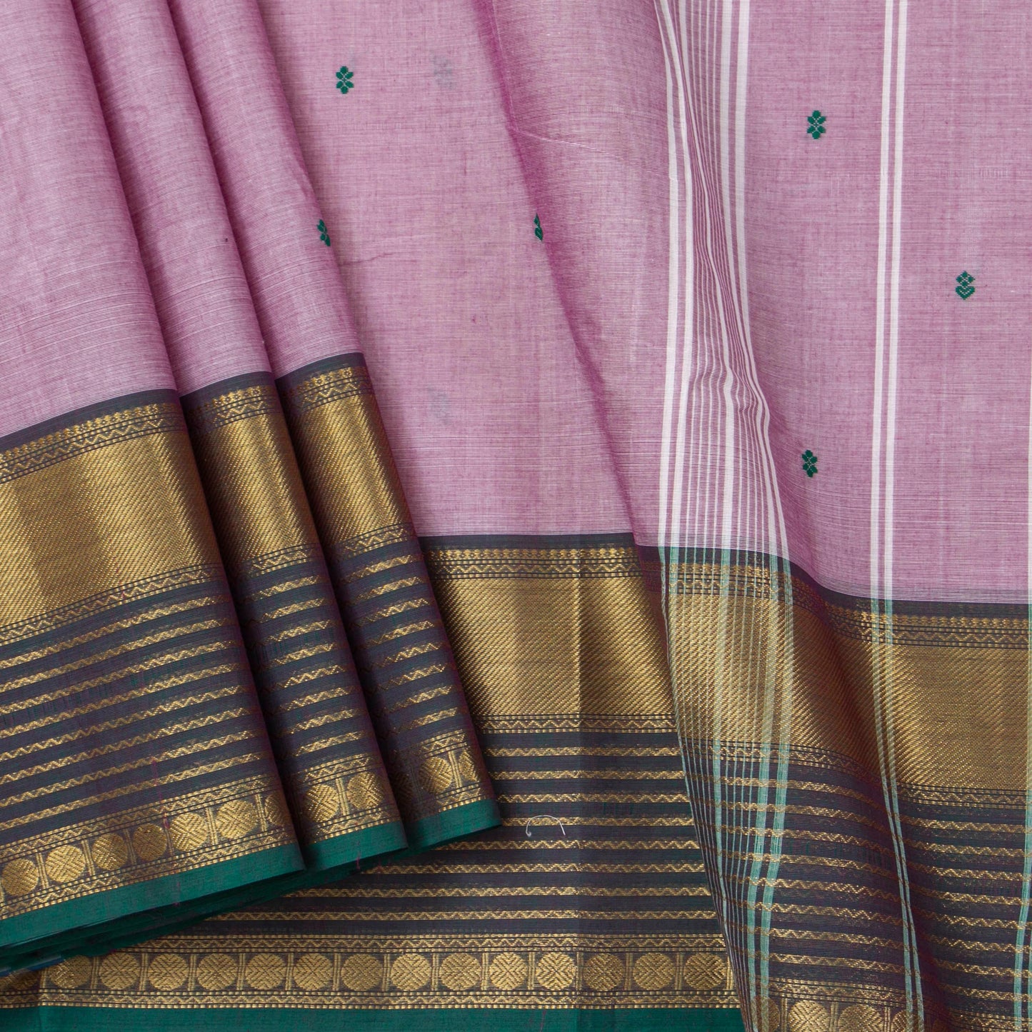 Lilac And Teal Kanchi Cotton Saree For Festive Wear PV MM KC 554