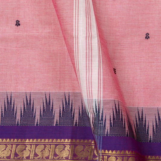 Pink Kanchi Cotton Saree With Ganga Jamuna Border For Festive Wear PV MM KC 455 - Cotton Saree - Panjavarnam PV MM KC 455