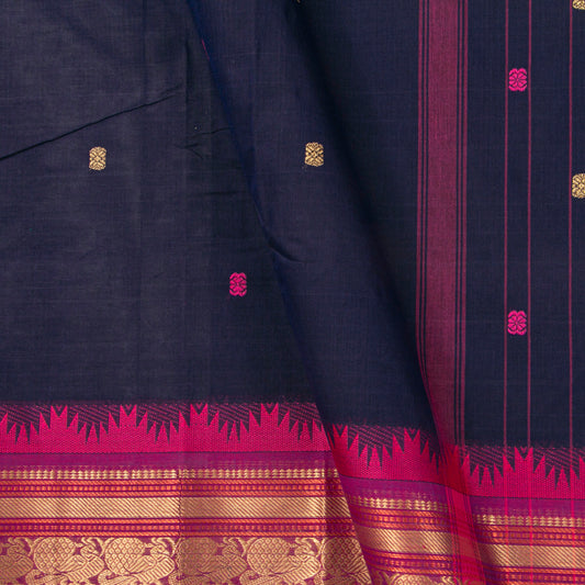 Blue And Pink Kanchi Cotton Saree For Festive Wear PV MM KC 562
